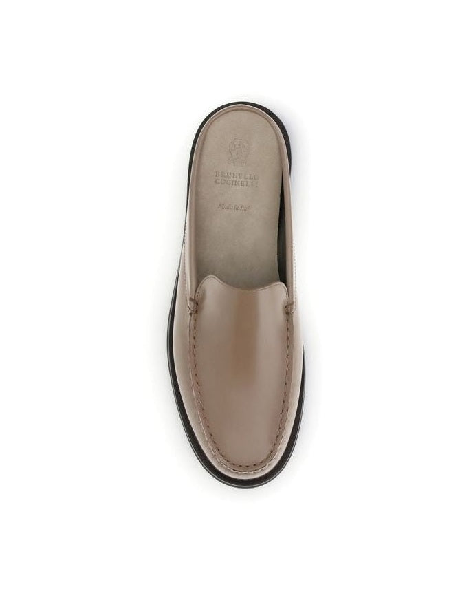 Brunello Cucinelli Beige Calf Leather Bos Taurus Mules