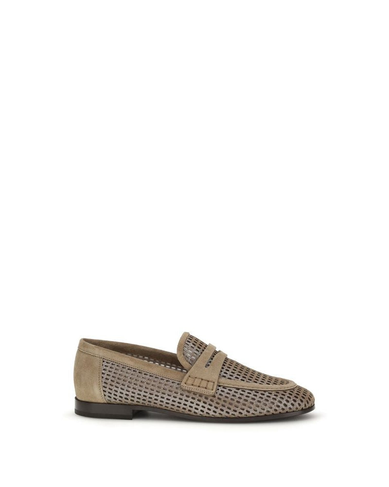 Brunello Cucinelli Beige Calf Leather Bos Taurus Slip On Loafers
