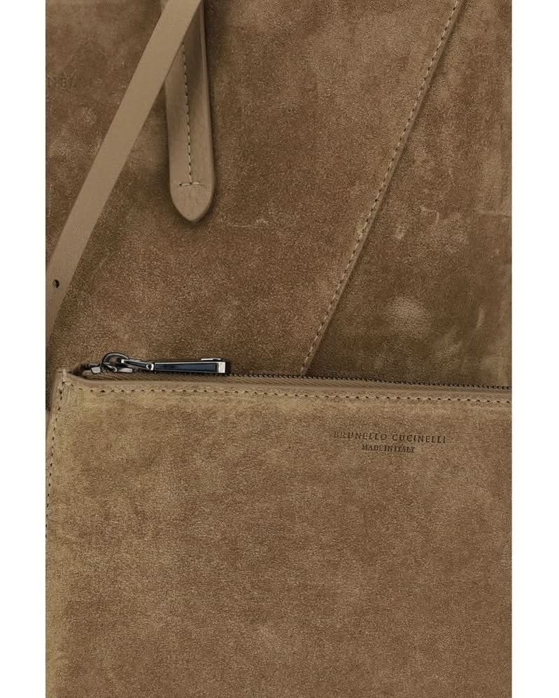 Brunello Cucinelli Beige Calf Leather Bos Taurus Shoulder Bag