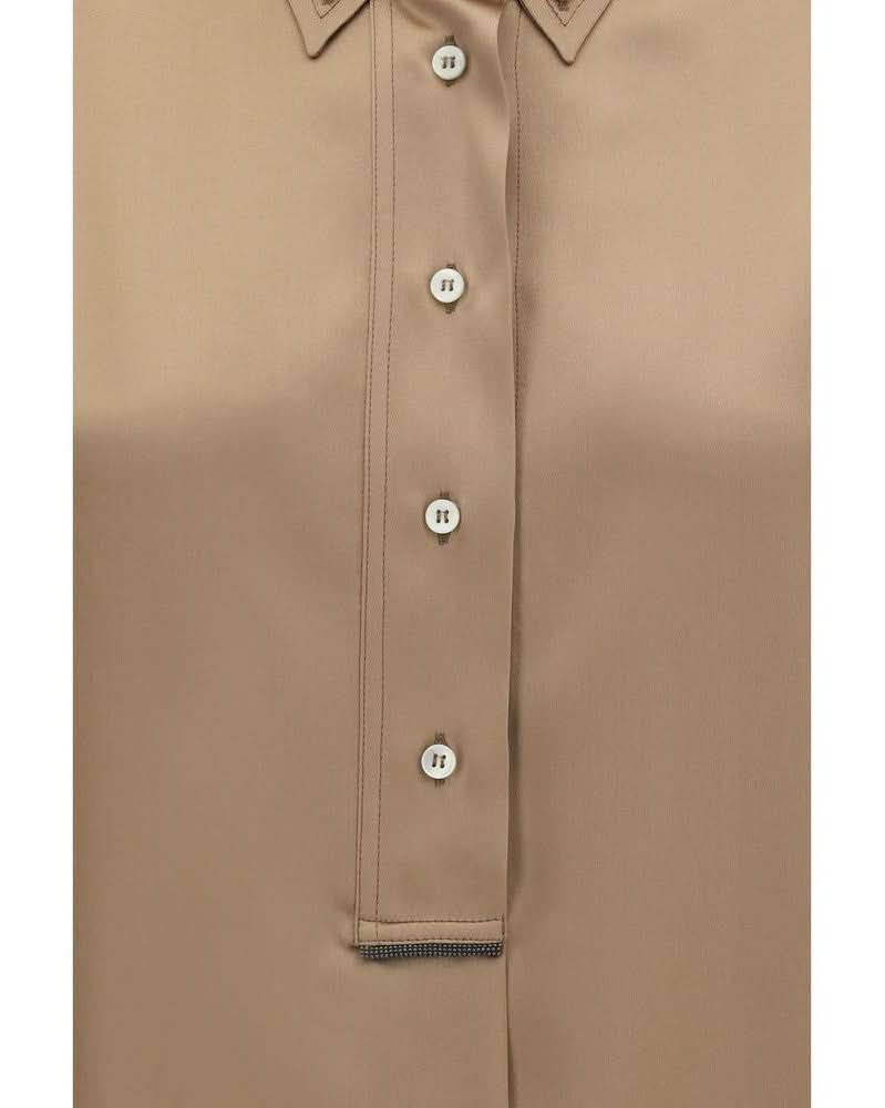 Brunello Cucinelli Beige Silk Shortsleeve Shirt Glam Steals