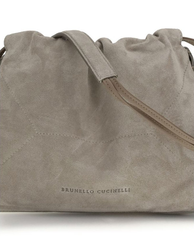 Brunello Cucinelli Gray Calf Leather Bos Taurus Shoulder Bag Shoulder Bags