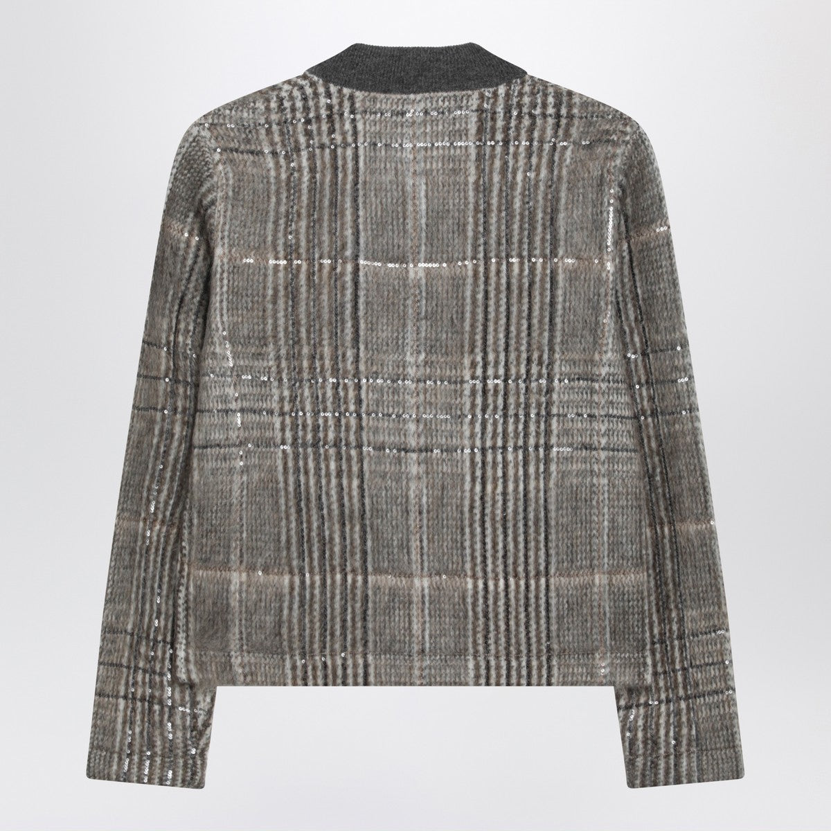 Brunello Cucinelli Jacquard Cardigan with Dazzling Check Embroidery Glam Steals