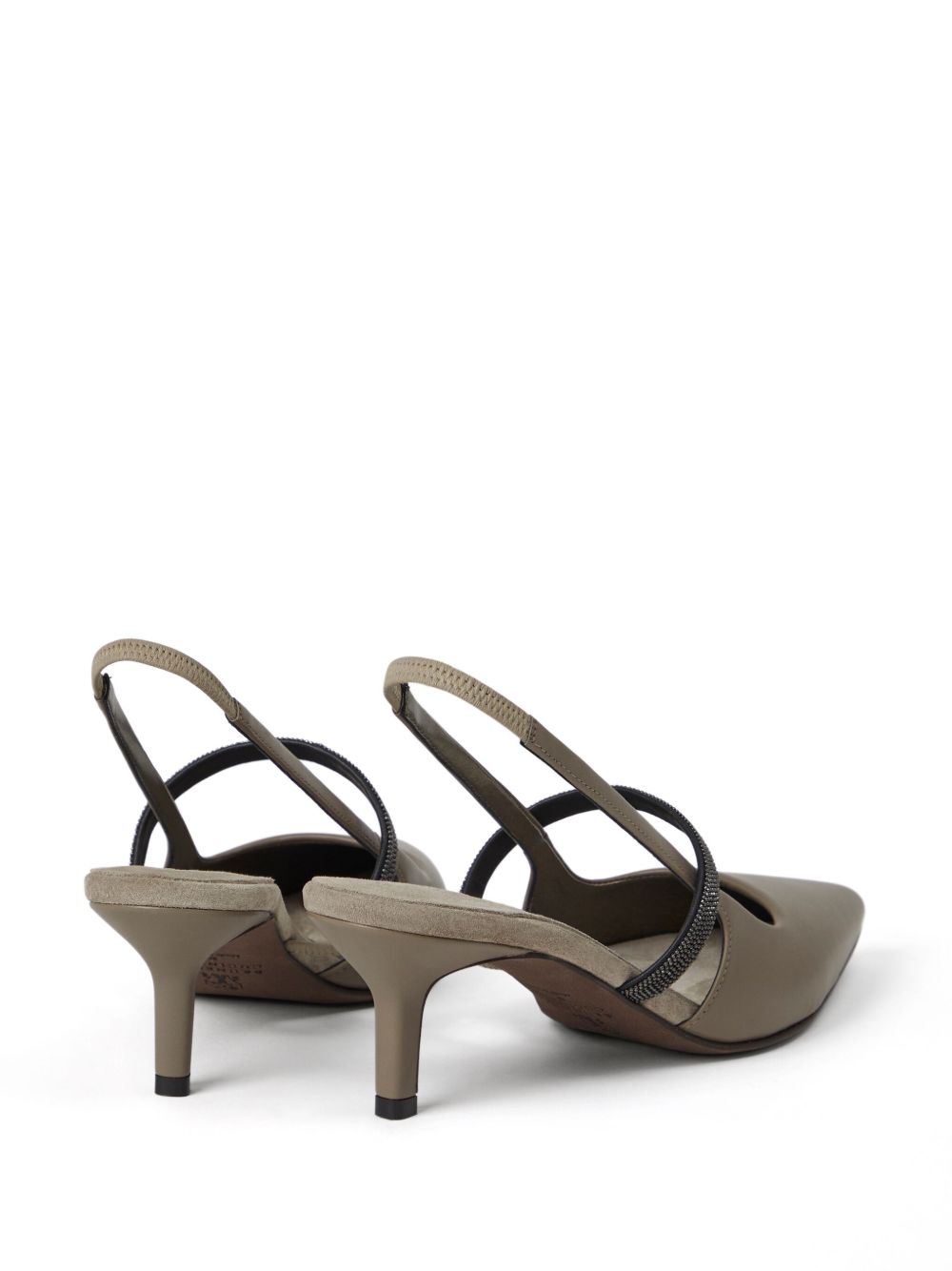 Brunello Cucinelli Leather City Heels in Nappa with Shiny Strap Glam Steals