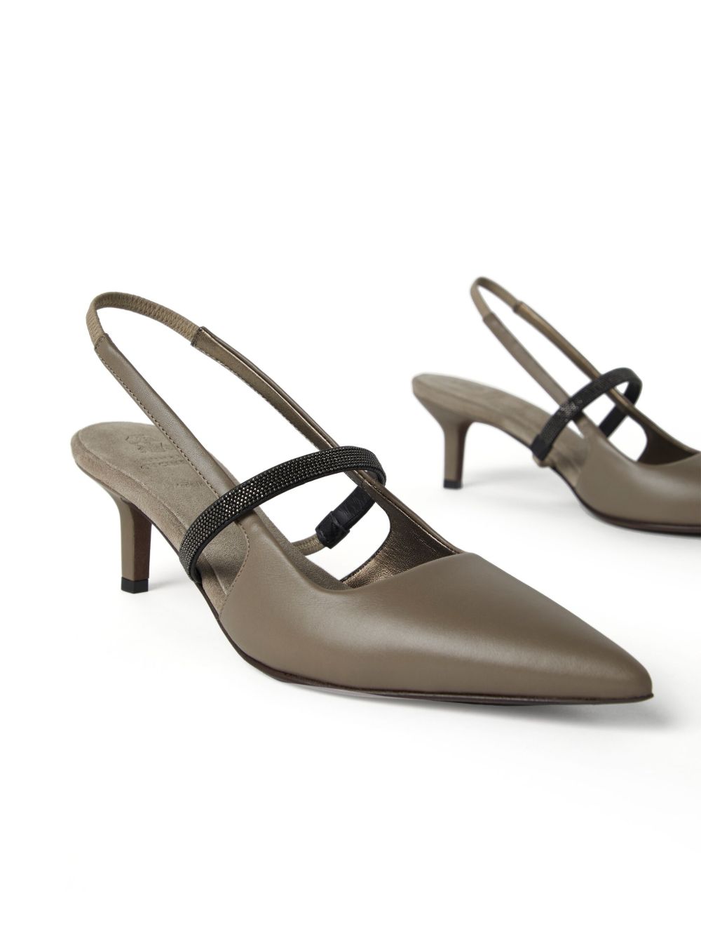 Brunello Cucinelli Leather City Heels in Nappa with Shiny Strap Glam Steals