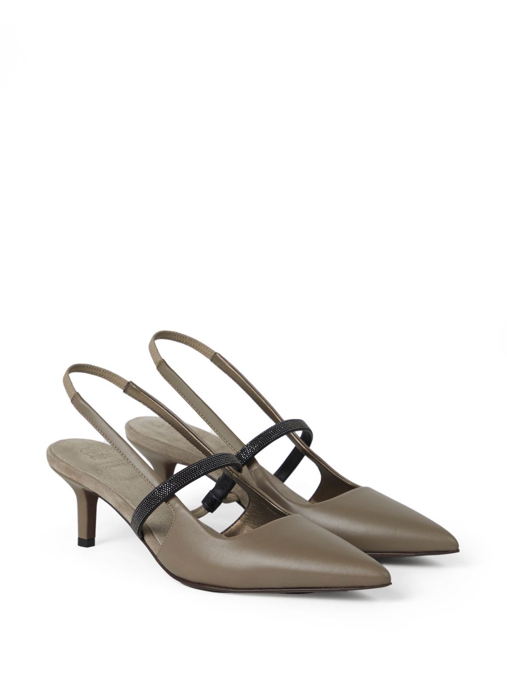 Brunello Cucinelli Leather City Heels in Nappa with Shiny Strap Glam Steals