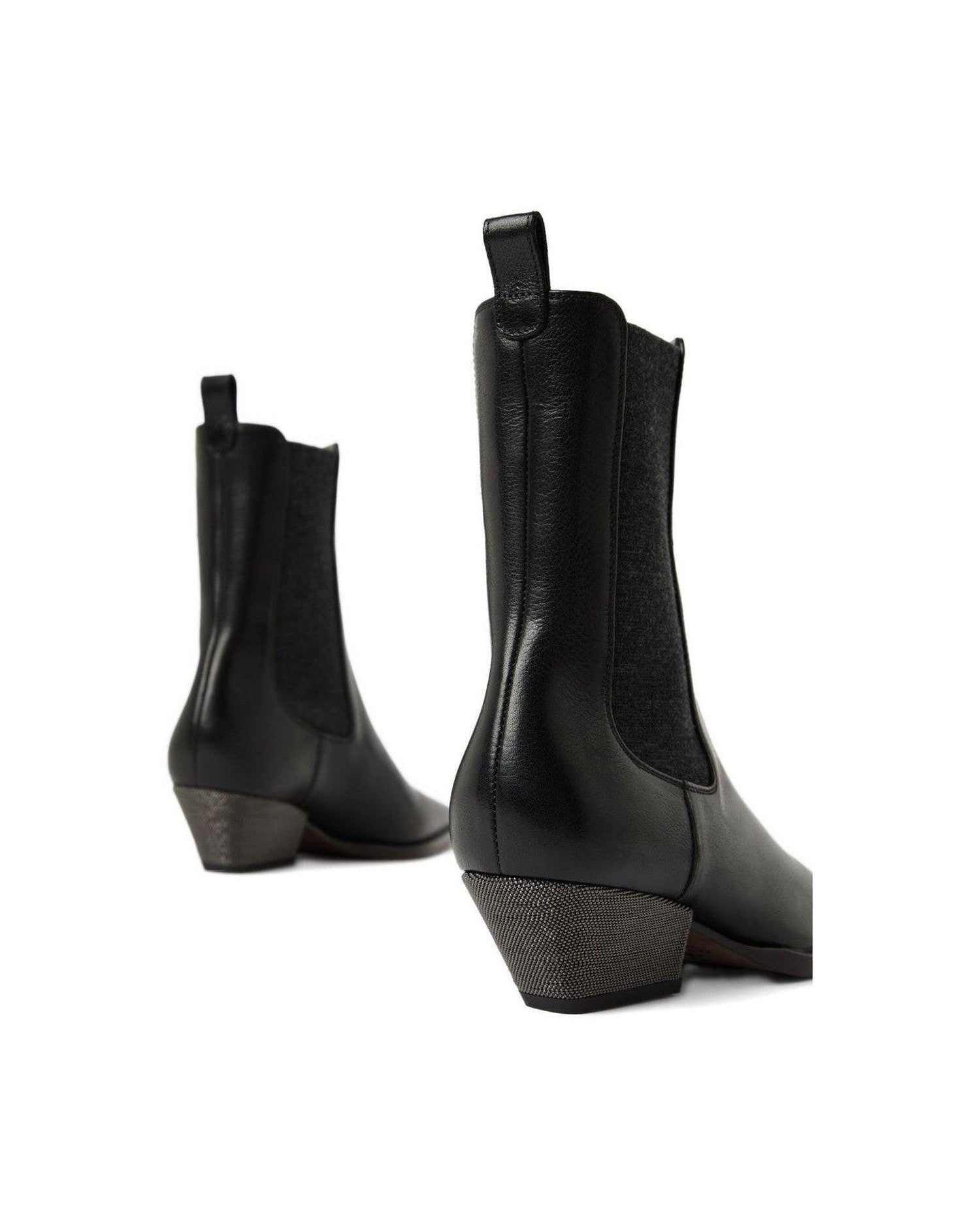 Brunello Cucinelli Leather Classic Chelsea Boot with Precious Block Heels Glam Steals