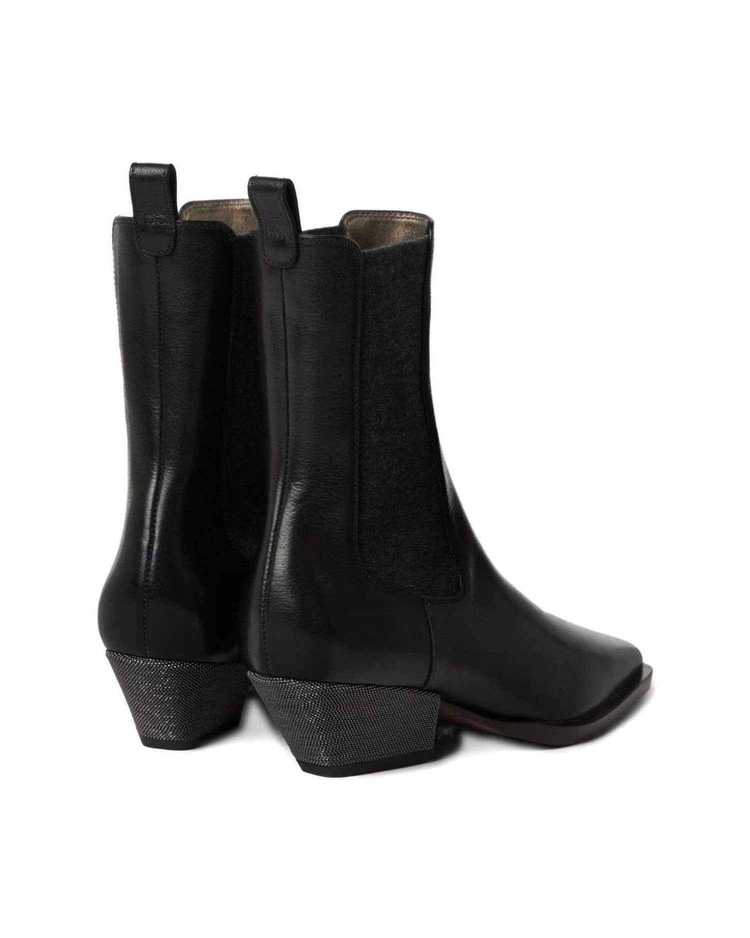 Brunello Cucinelli Leather Classic Chelsea Boot with Precious Block Heels Glam Steals