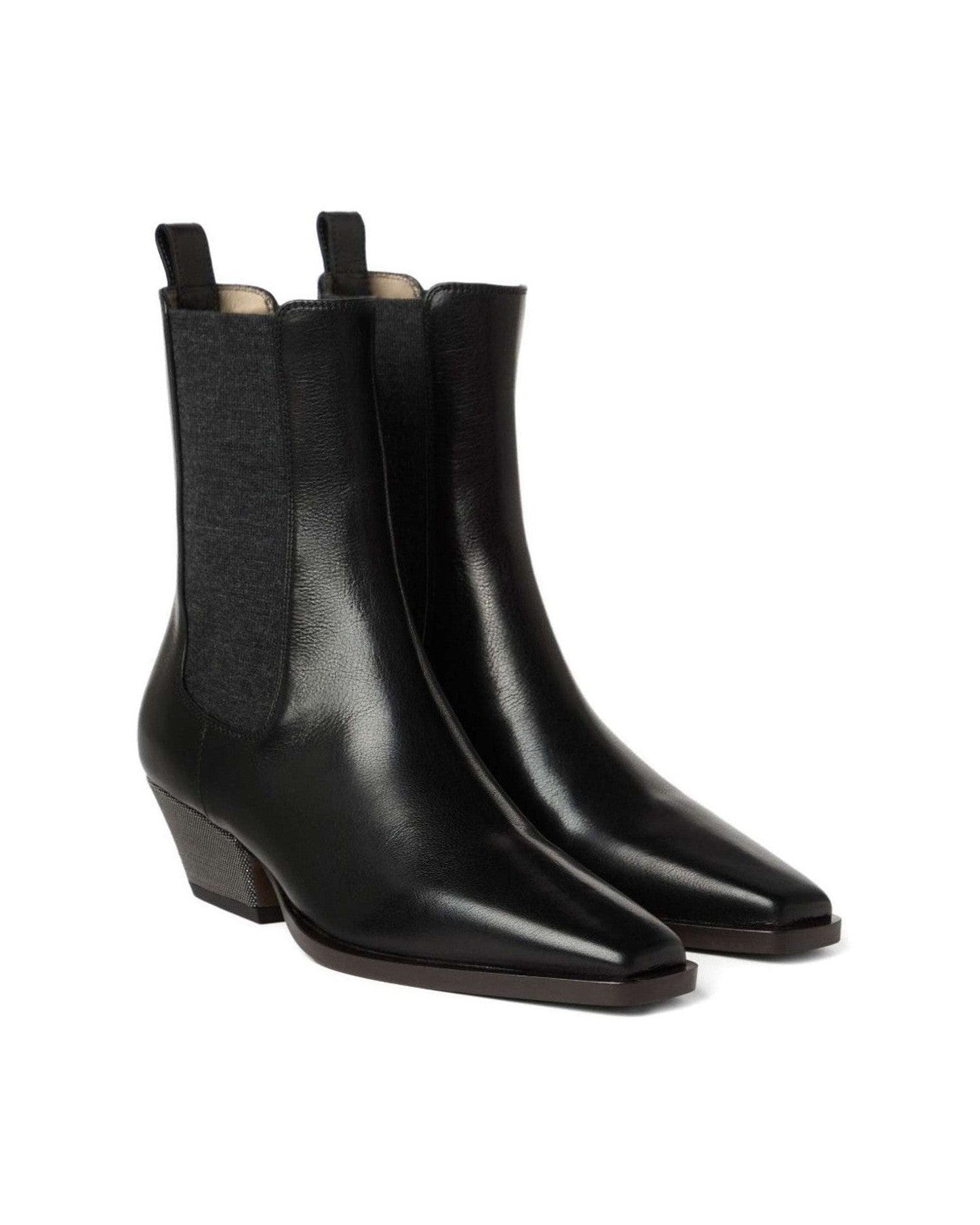 Brunello Cucinelli Leather Classic Chelsea Boot with Precious Block Heels Glam Steals
