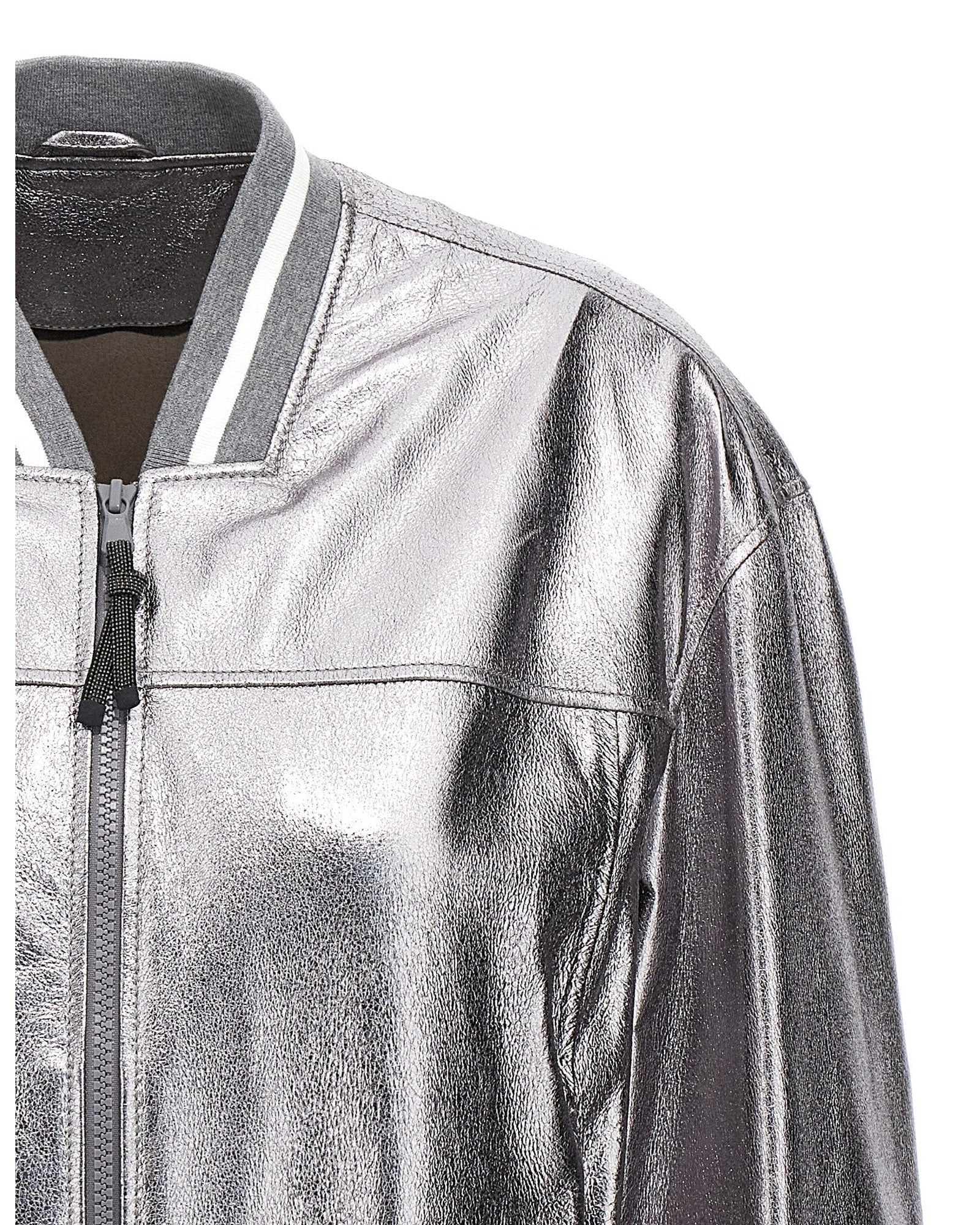 Brunello Cucinelli Leather Laminated Bomber Jacket Glam Steals