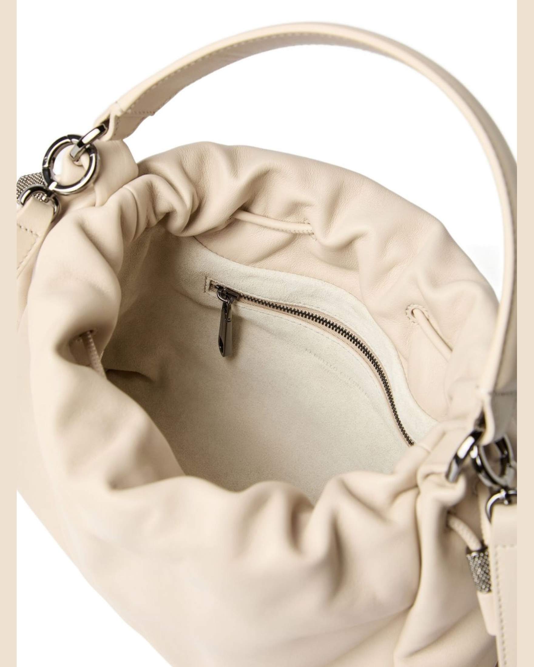 Brunello Cucinelli Leather Mellow Small Bucket Bag in Soft with Monili Glam Steals