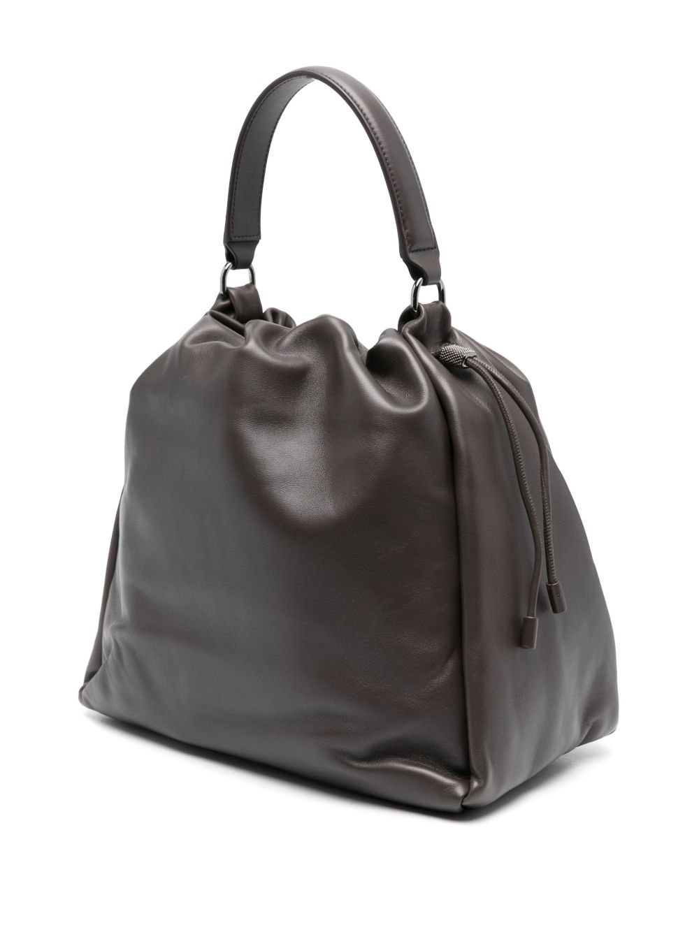 Brunello Cucinelli Leather Mellow Small Bucket Bag in Soft with Monili Glam Steals