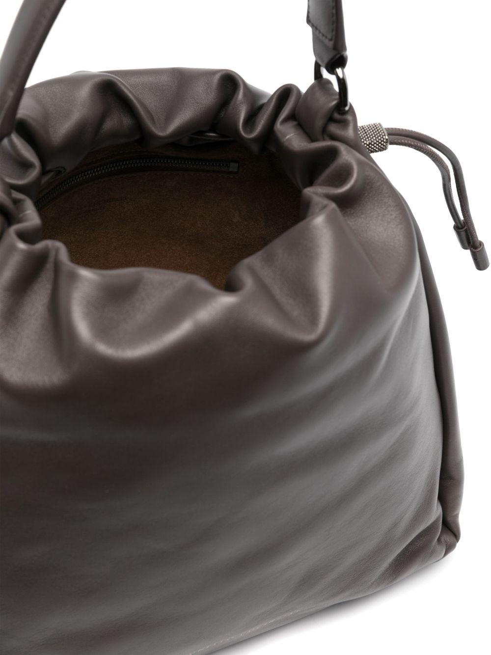 Brunello Cucinelli Leather Mellow Small Bucket Bag in Soft with Monili Glam Steals