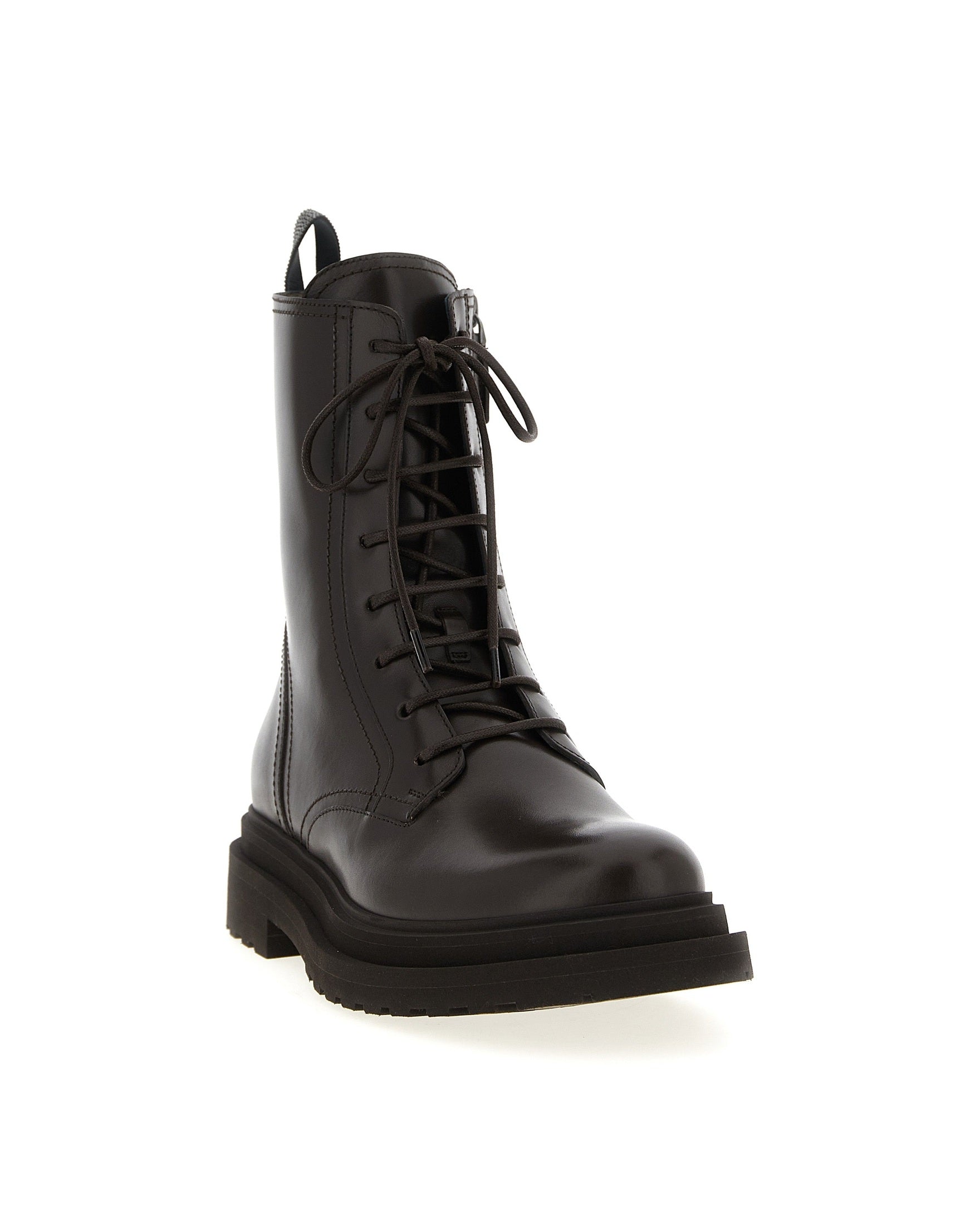 Brunello Cucinelli Shiny Loop Detail Combat Boots Glam Steals
