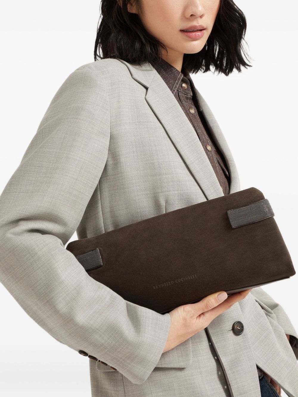 Brunello Cucinelli Suede Essence Pouch Bag in with Precious Bands Glam Steals