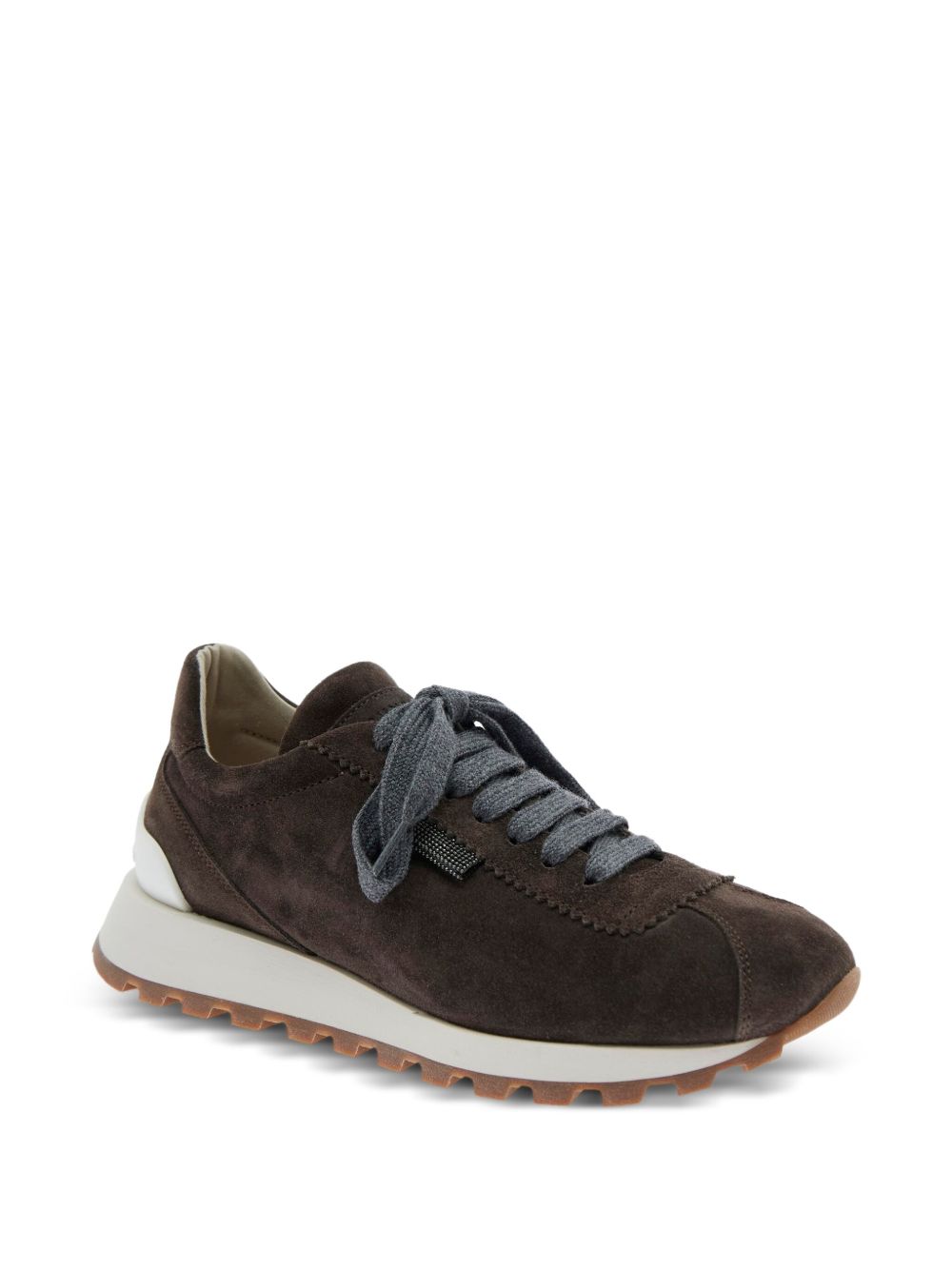 Brunello Cucinelli Suede Runners with Shiny Tab Glam Steals