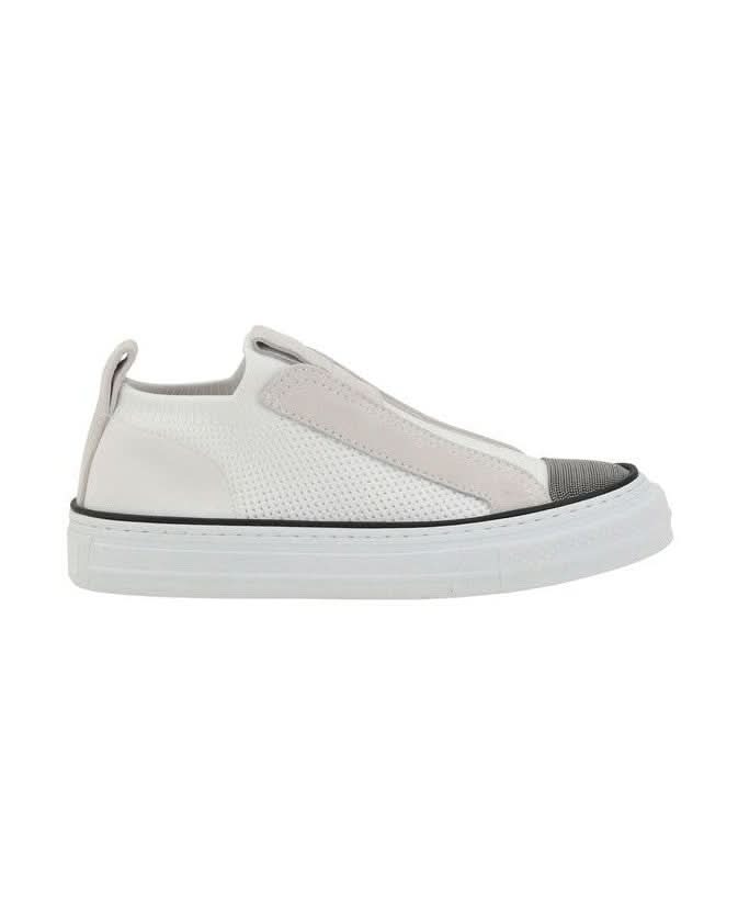 Brunello Cucinelli White Nylon Low Top Sneakers