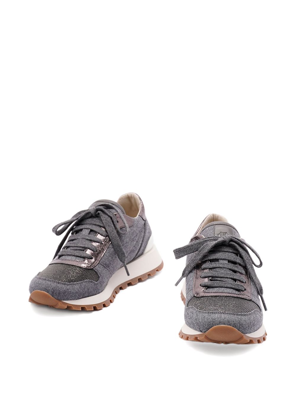 Brunello Cucinelli Wool Virgin Flannel and Lamé Calfskin Runners Glam Steals