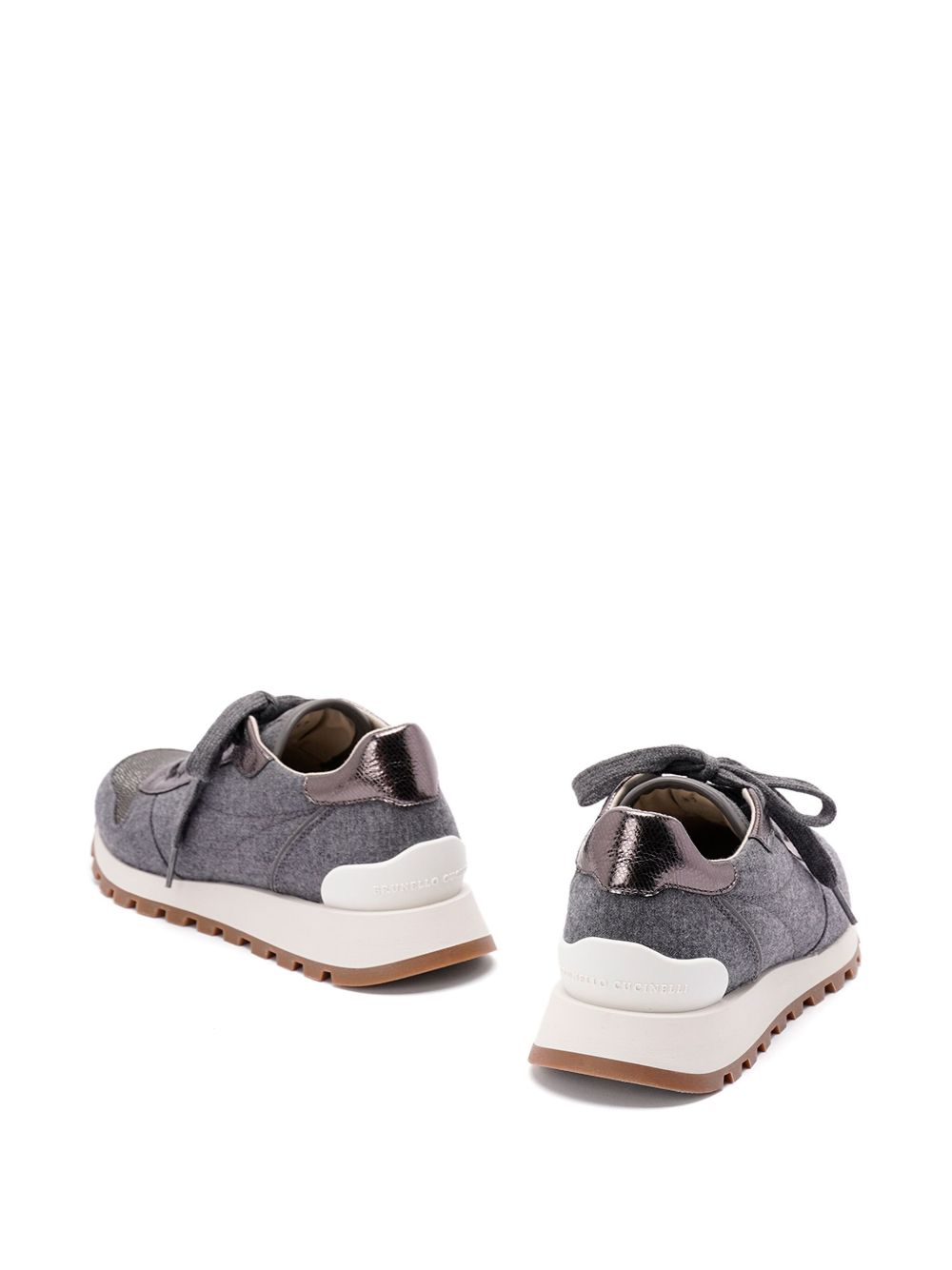 Brunello Cucinelli Wool Virgin Flannel and Lamé Calfskin Runners Glam Steals