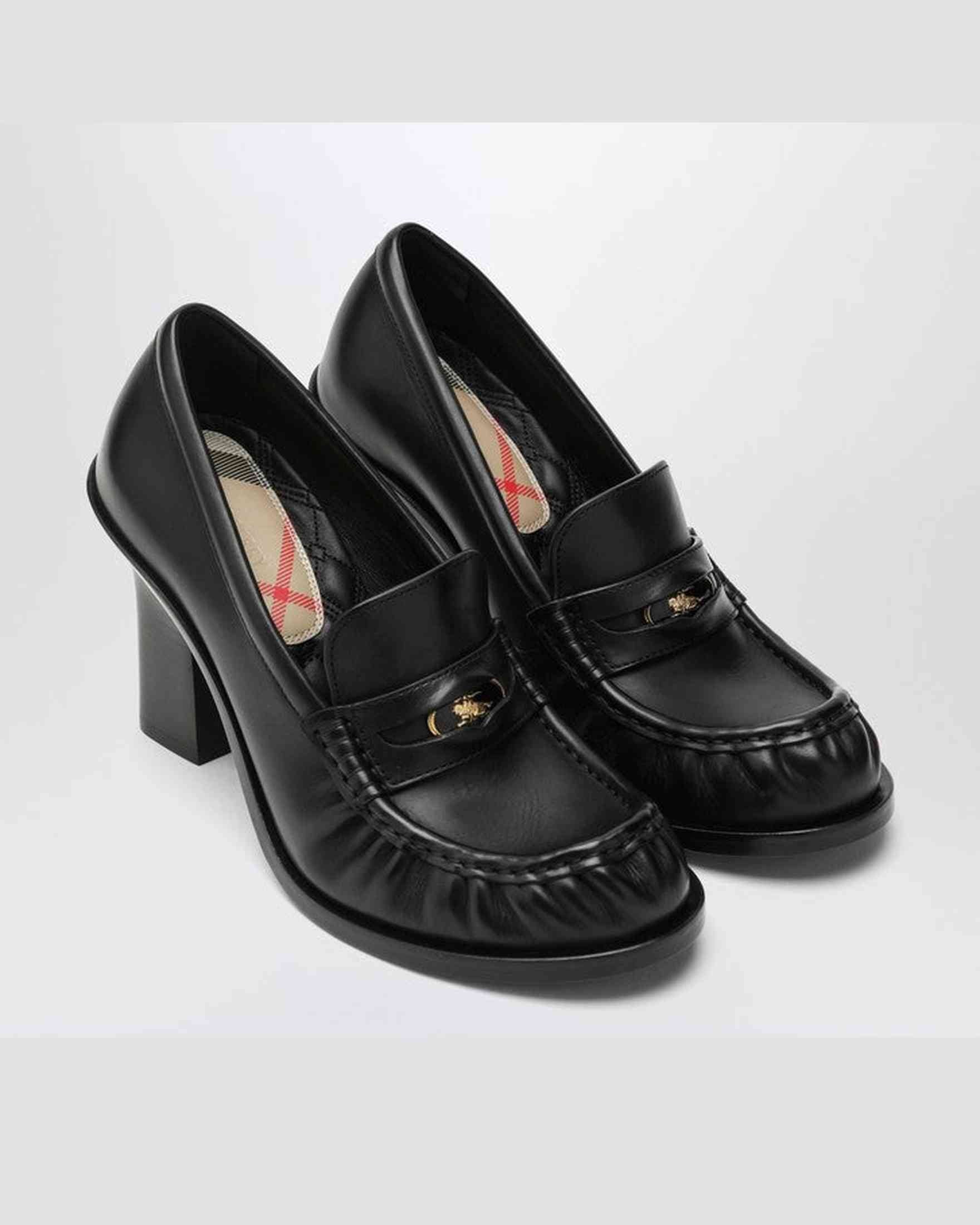 Burberry Black Leather Cadet Loafers Heel Glam Steals