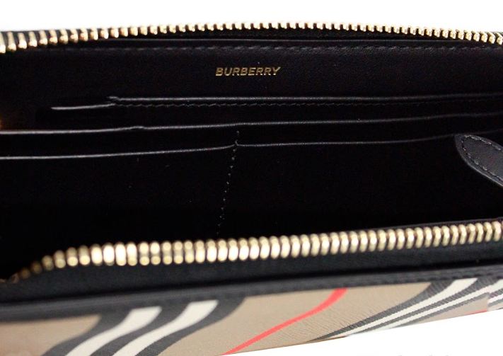 Burberry Eller Leather Icon Stripe Canvas Zip Around Continental Black Wallet Glam Steals