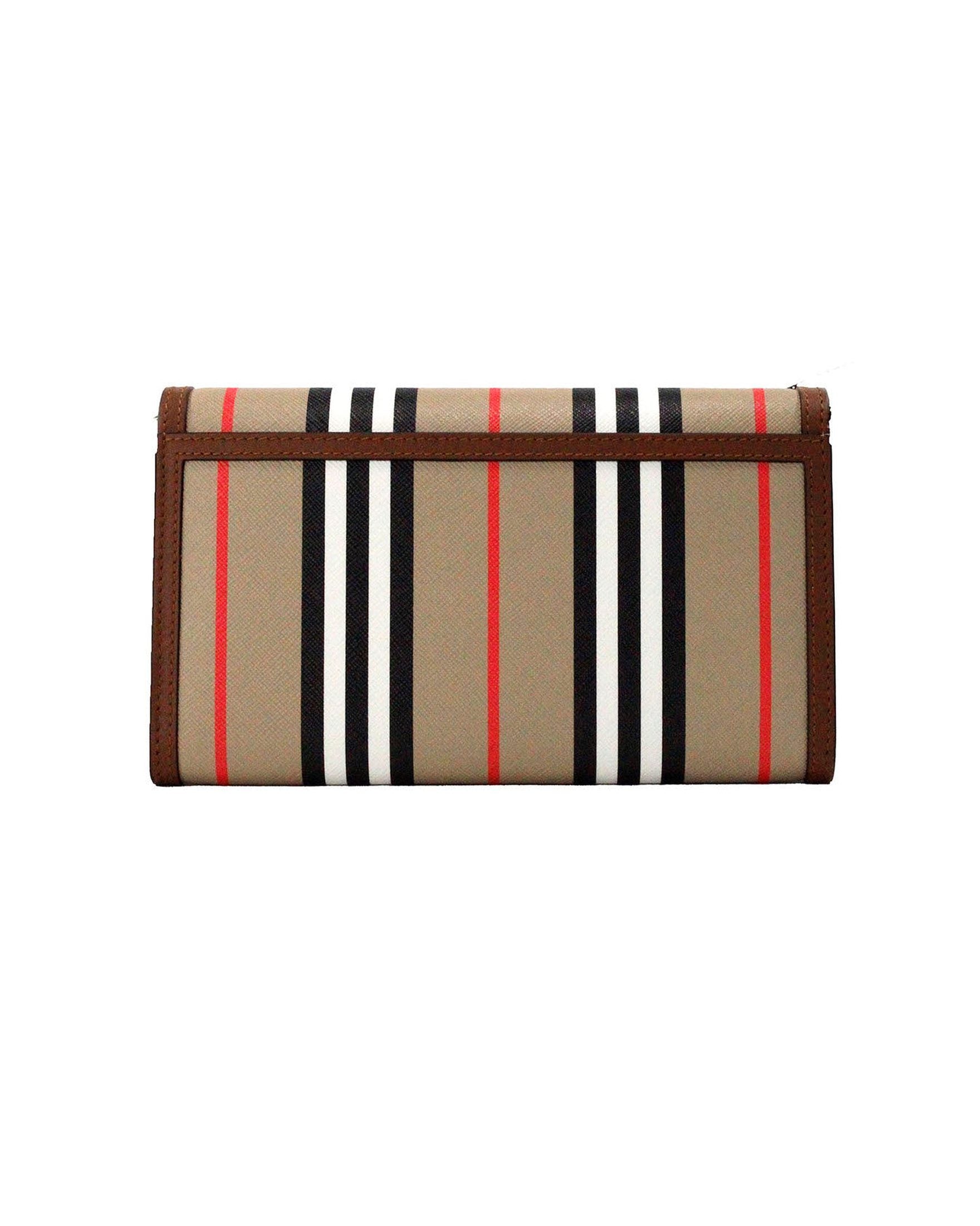 Burberry Hannah Icon Stripe Archive Tan E-Canvas Leather Wallet Crossbody Bag Glam Steals