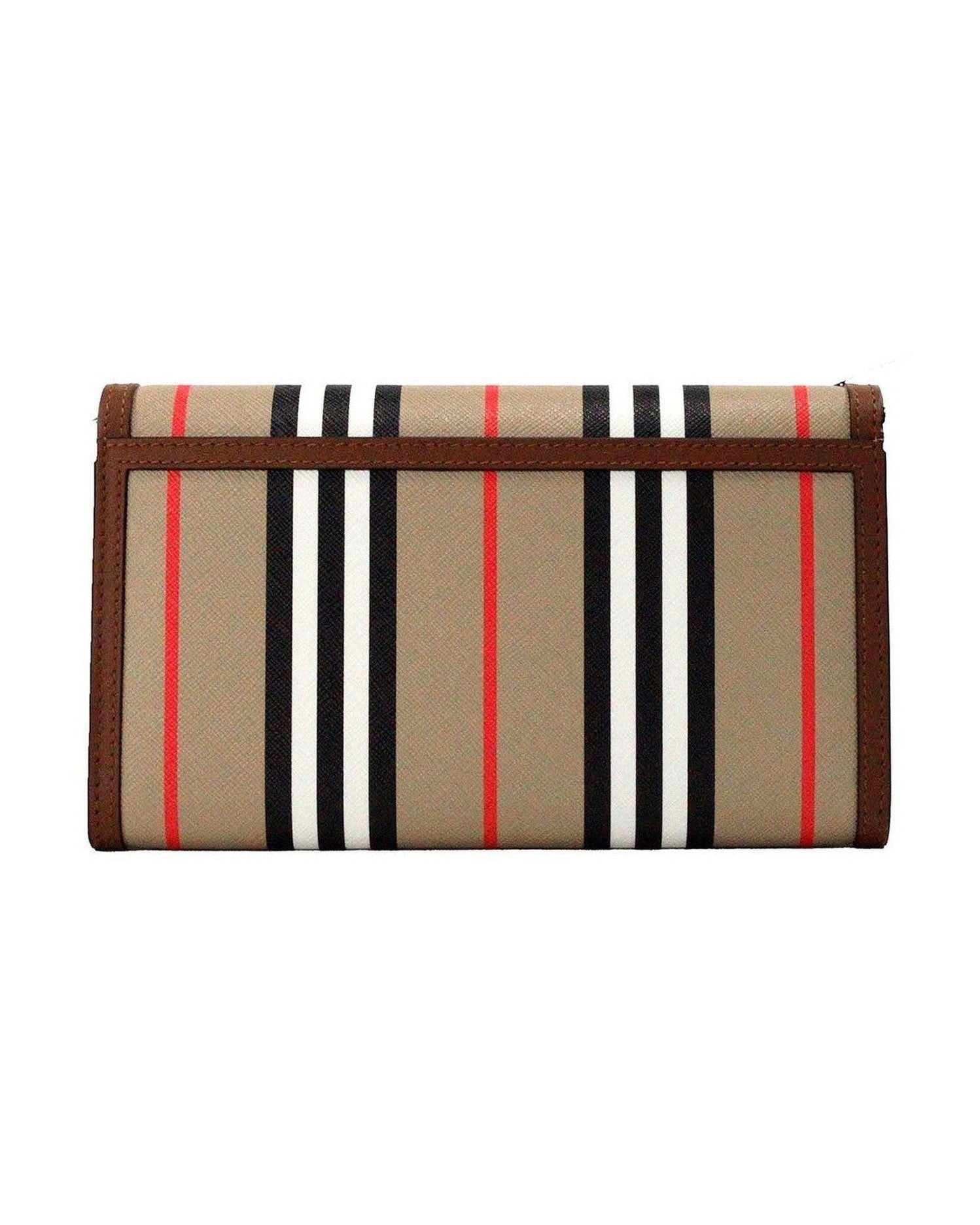 Burberry Hannah Icon Stripe Archive Tan E-Canvas Leather Wallet Crossbody Bag Glam Steals