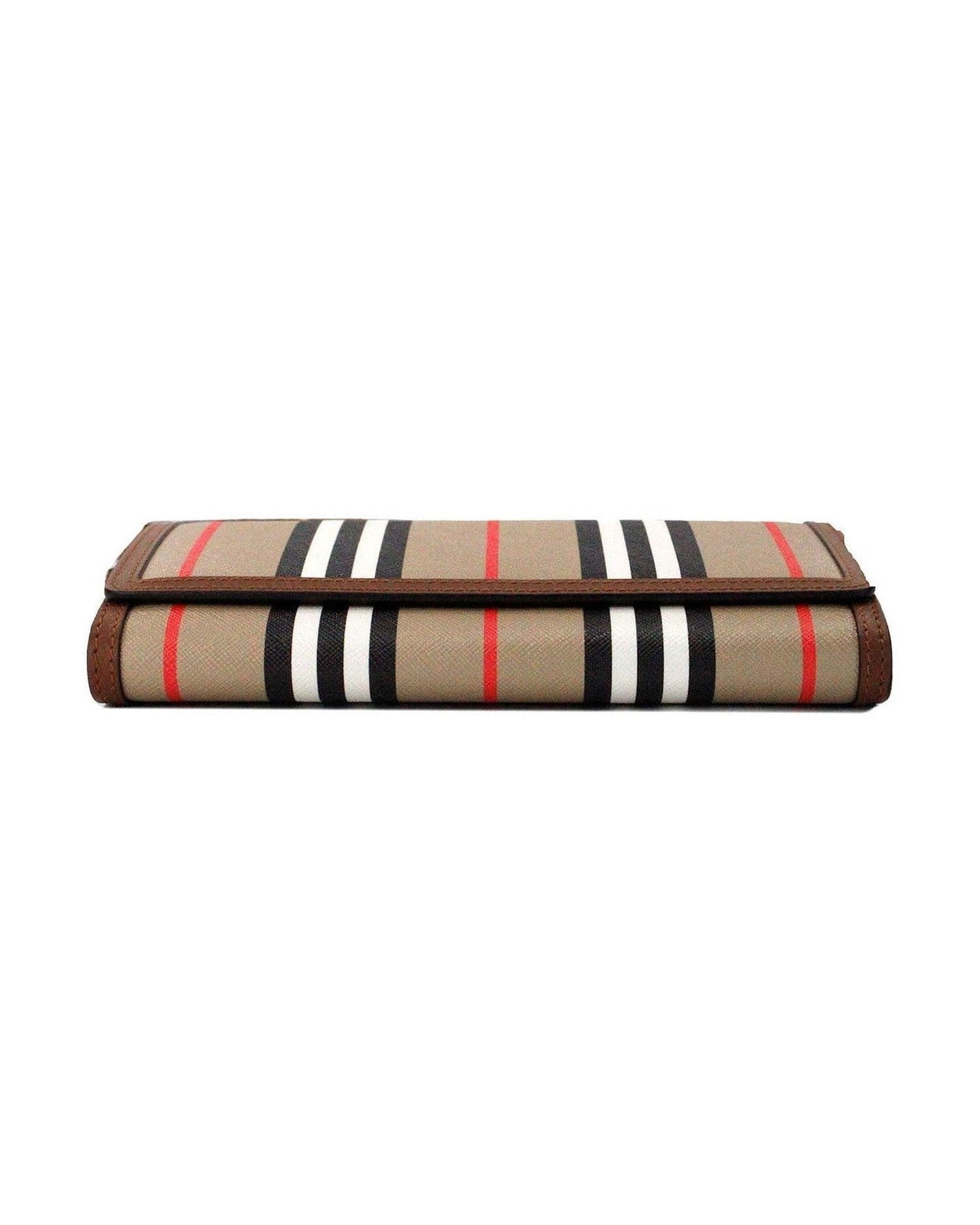 Burberry Hannah Icon Stripe Archive Tan E-Canvas Leather Wallet Crossbody Bag Glam Steals