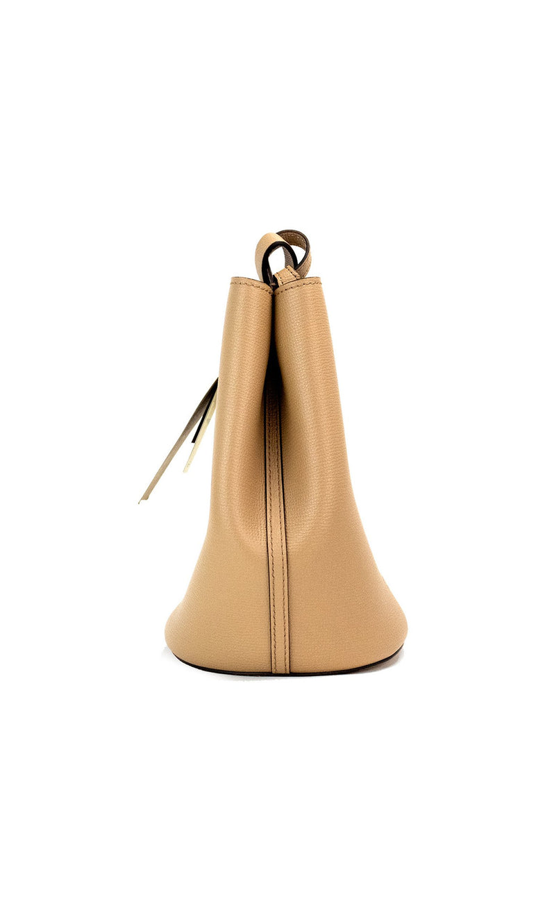 Burberry Lorne Small Camel Haymarket Check Pebble Leather Bucket Handbag Purse Glam Steals