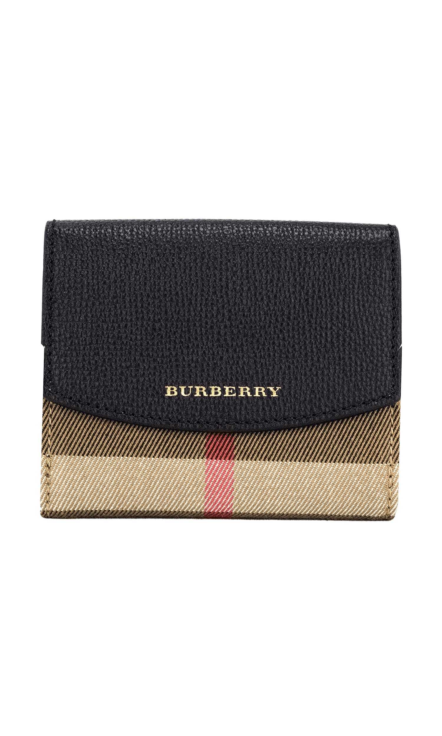 Burberry Luna Grained Leather House Check Canvas Coin Pouch Snap Black Wallet Glam Steals