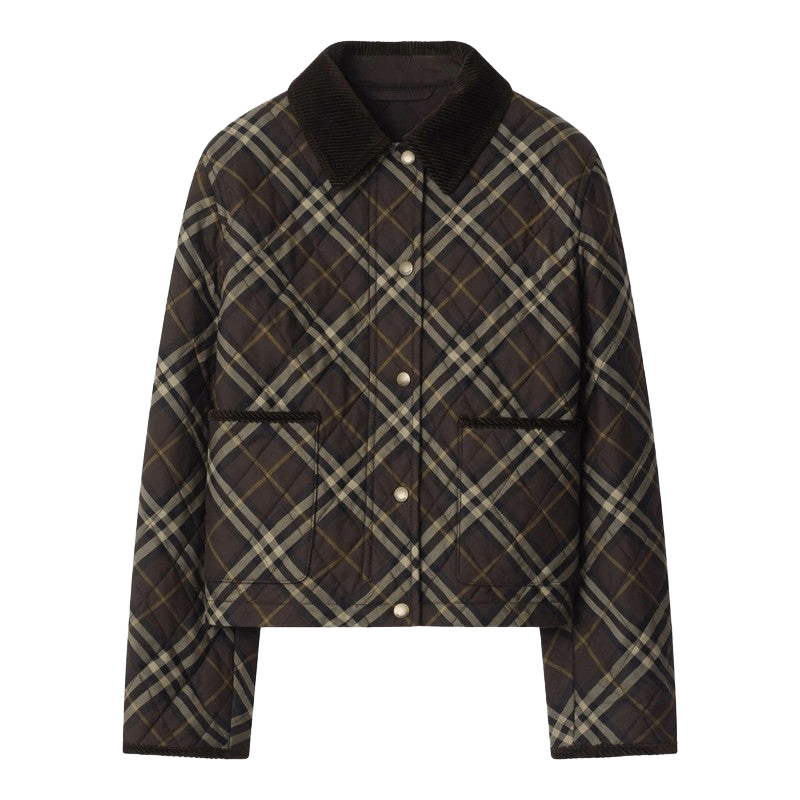 Burberry Nylon Cropped Quilted Jacket with Check Pattern Glam Steals