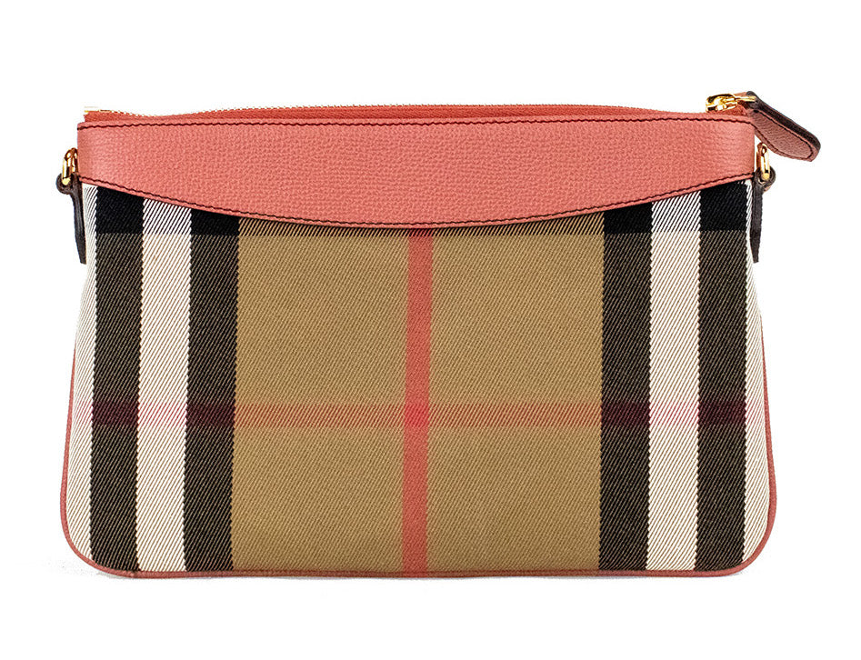 Burberry Peyton House Check Der Cinnamon Grain Leather Pouch Crossbody Red Bag Glam Steals