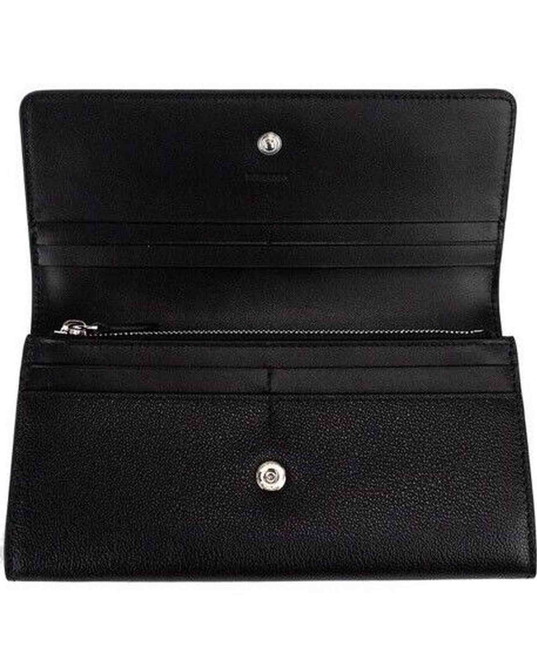 Burberry Porter Grained Leather Branded Logo Embossed Clutch Flap Black Wallet Glam Steals