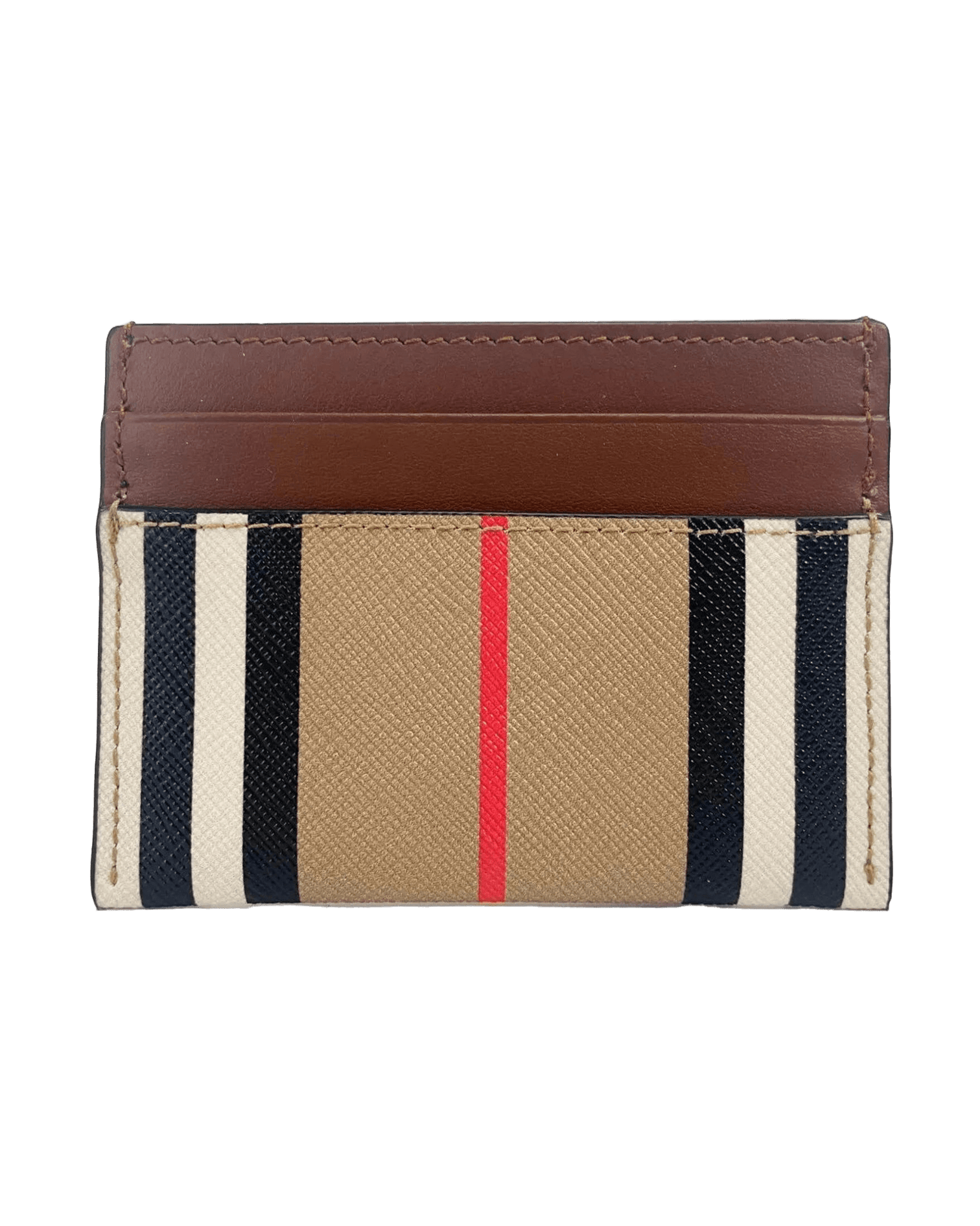 Burberry Sandon Tan Canvas Check Printed Leather Slim Card Case Wallet Glam Steals