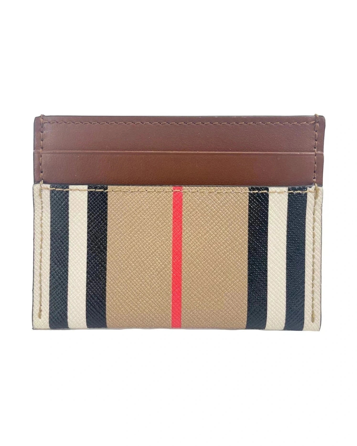Burberry Sandon Tan Canvas Check Printed Leather Slim Card Case Wallet Glam Steals