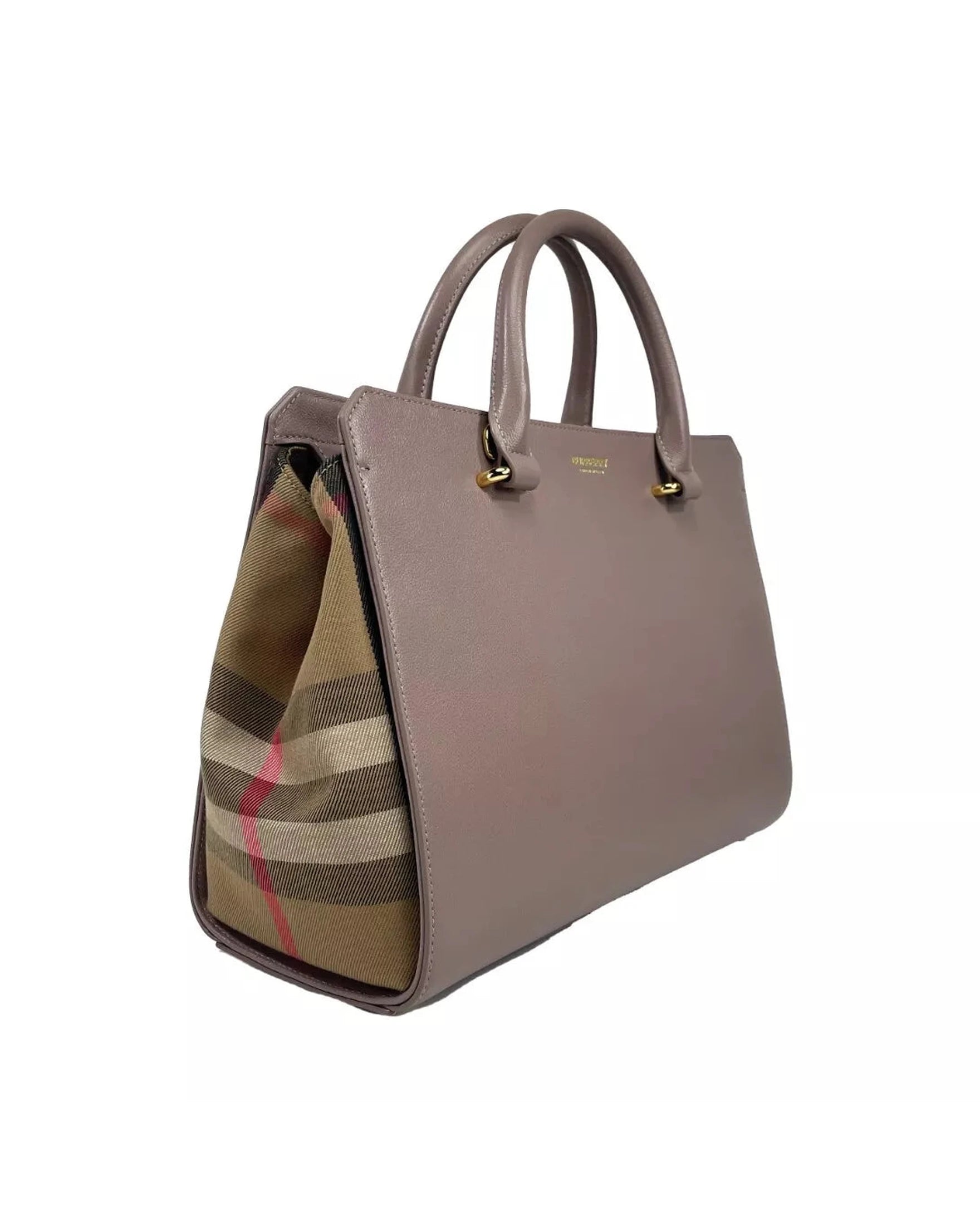 Burberry Small Banwell Leather Tote Bag Purse Grey Mink Glam Steals