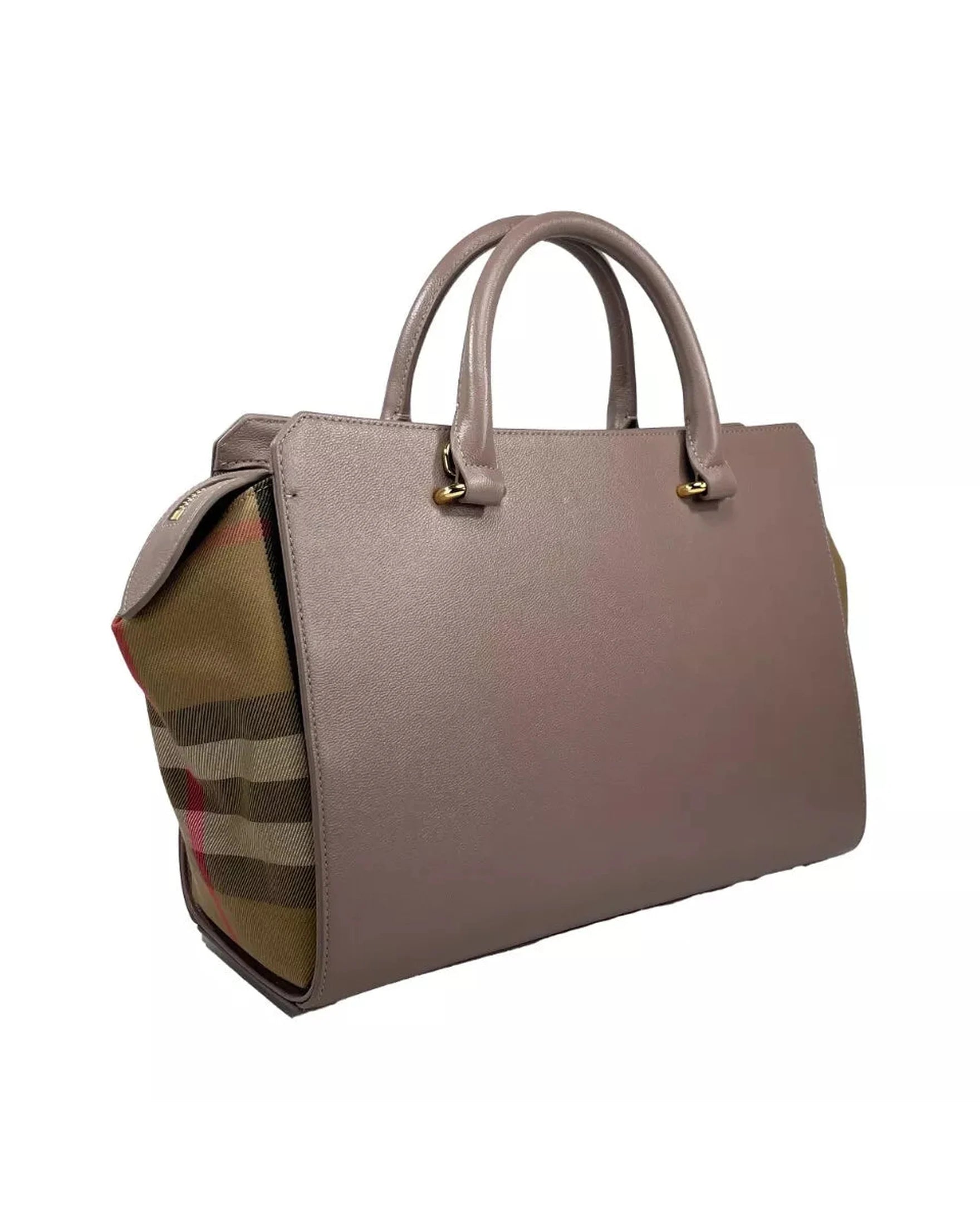 Burberry Small Banwell Leather Tote Bag Purse Grey Mink Glam Steals