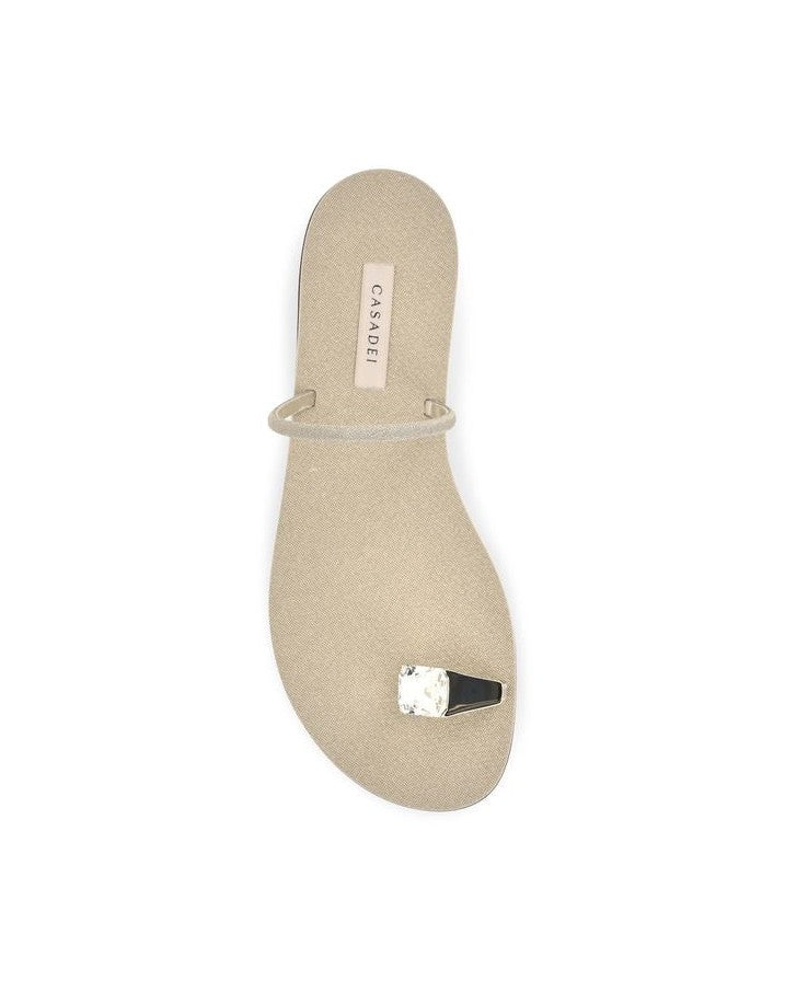 Casadei Gold Calf Leather Bos Taurus Flat Sandals Glam Steals