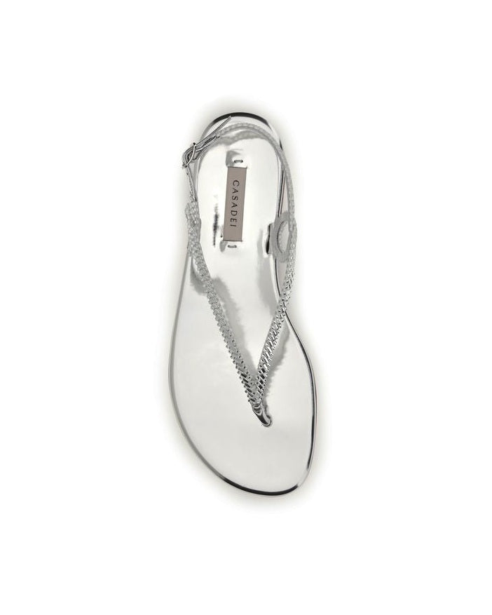 Casadei Silver Calf Leather Bos Taurus Flat Sandals