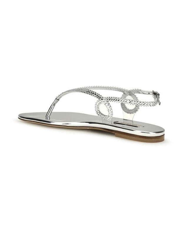 Casadei Silver Calf Leather Bos Taurus Flat Sandals