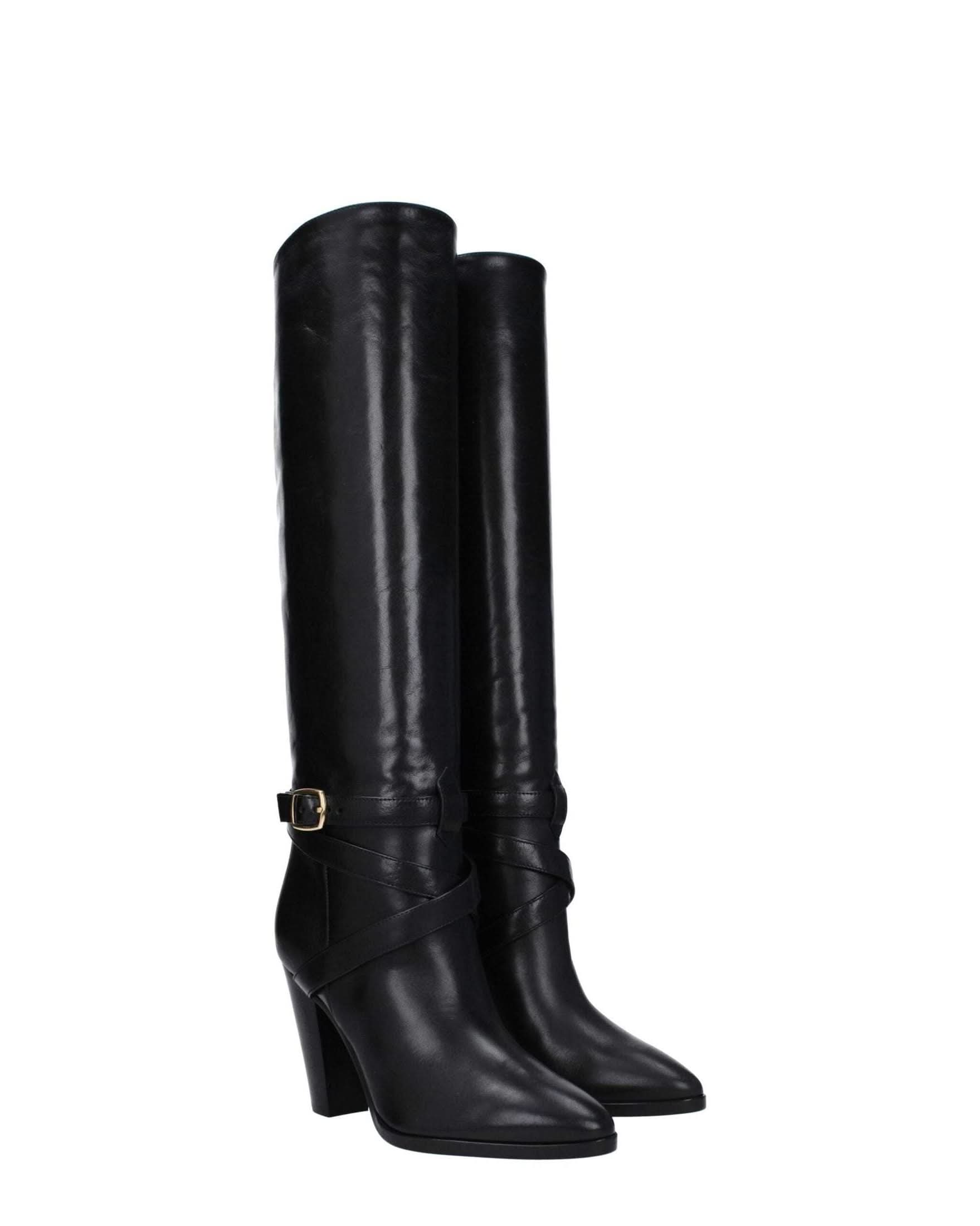 Celine Black Leather High Heel Boots Boots