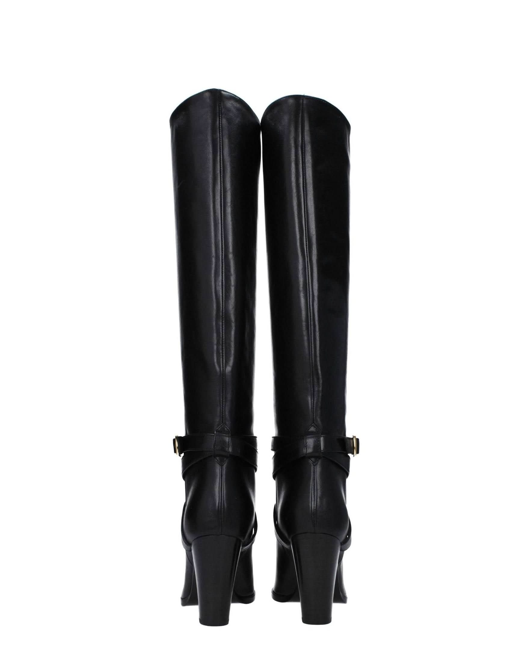 Celine Black Leather High Heel Boots Boots