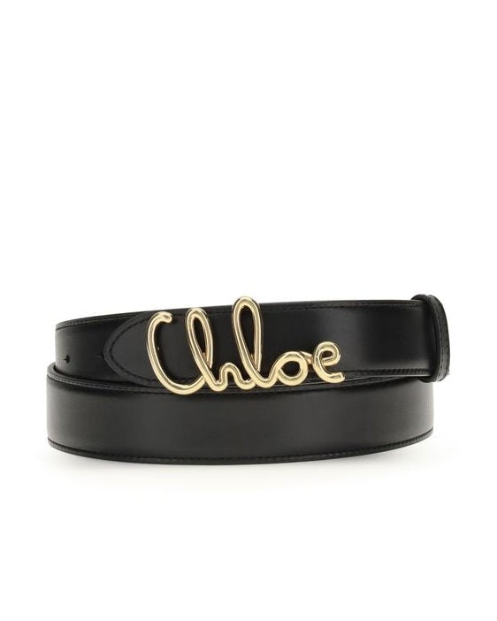 Chloé Black Calf Leather Bos Taurus Regular Belt Glam Steals