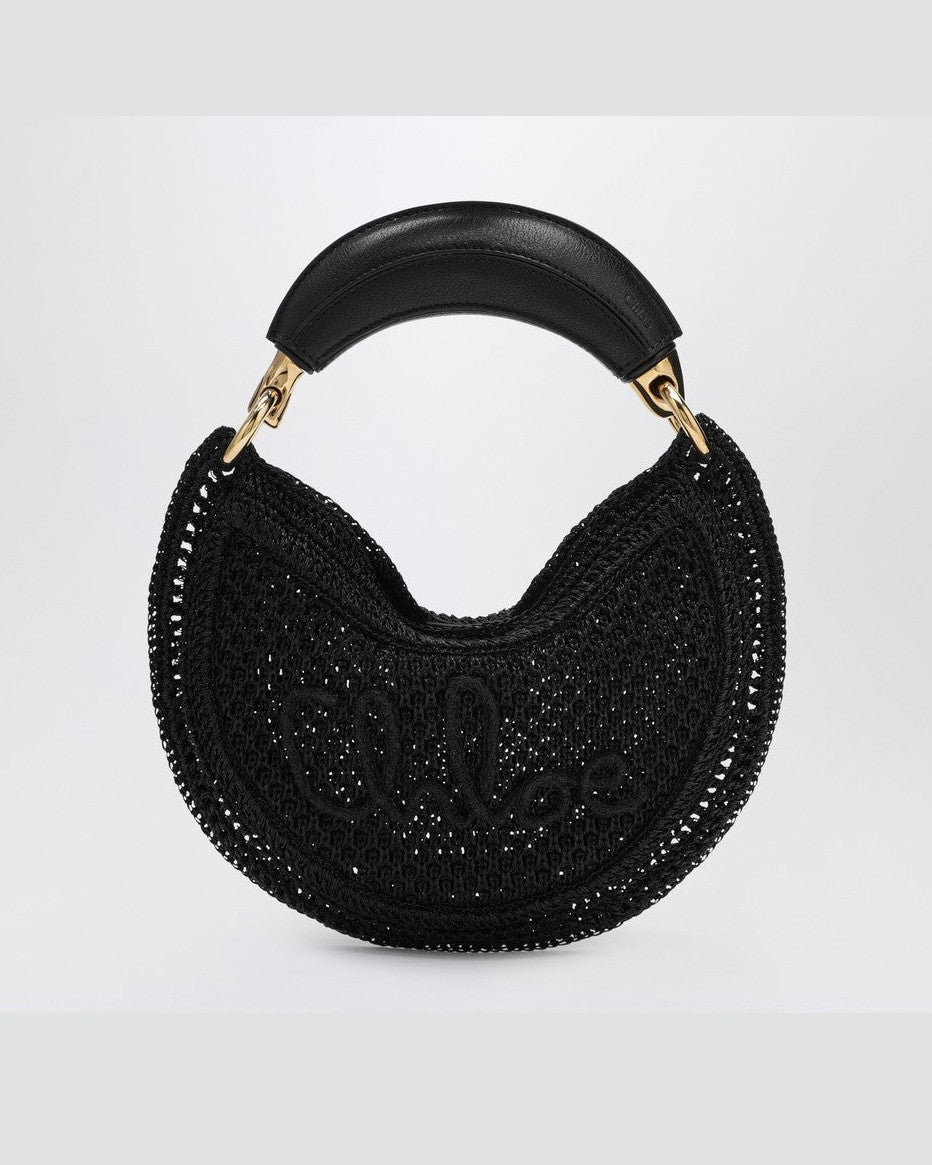 Chloé Black Leather Mini Summer Banana Hobo Bag in Crochet with Details Glam Steals