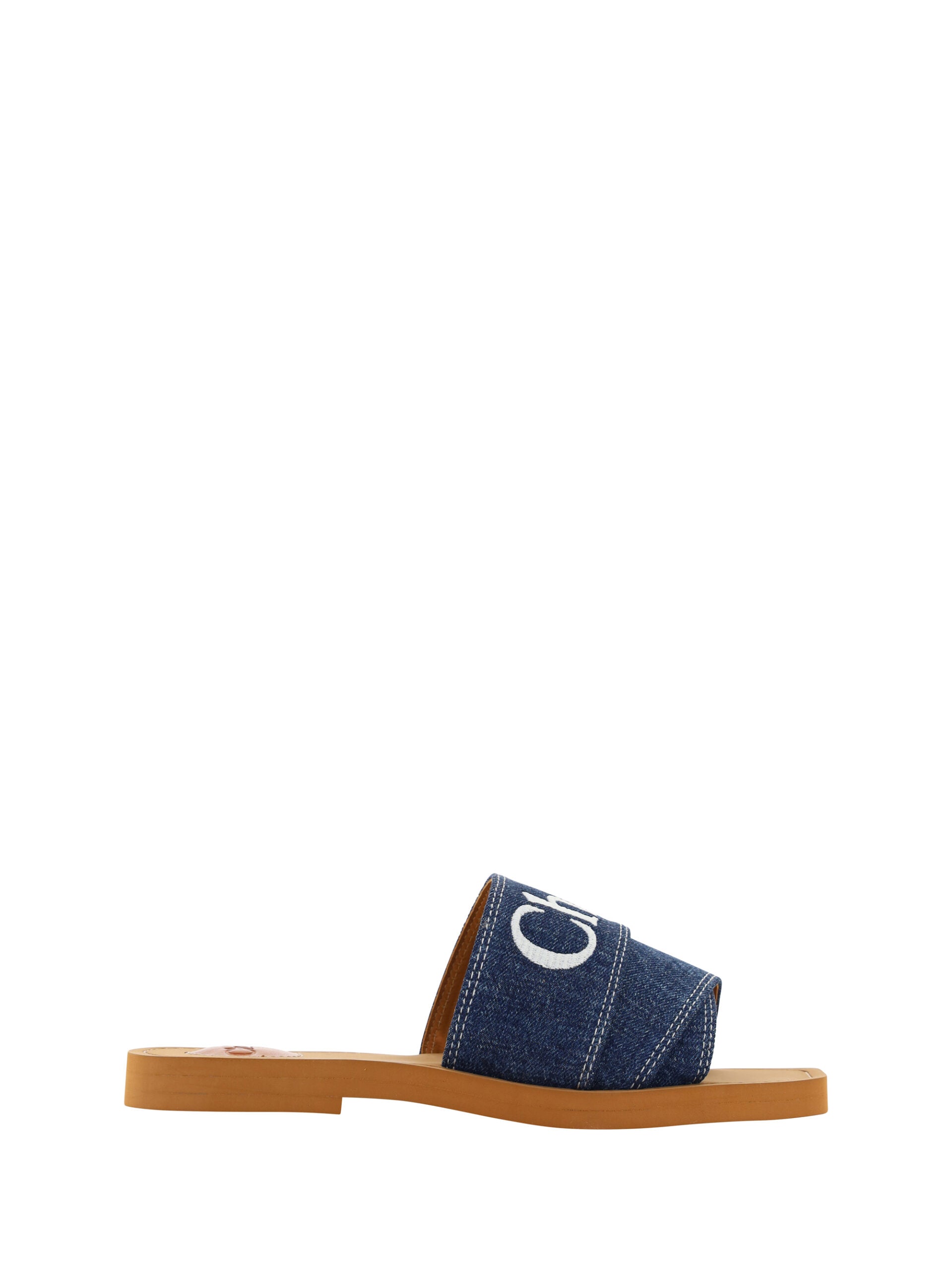 Chloé Blue Cotton Sumptuous Woody Slide Sandals In Denim Glam Steals