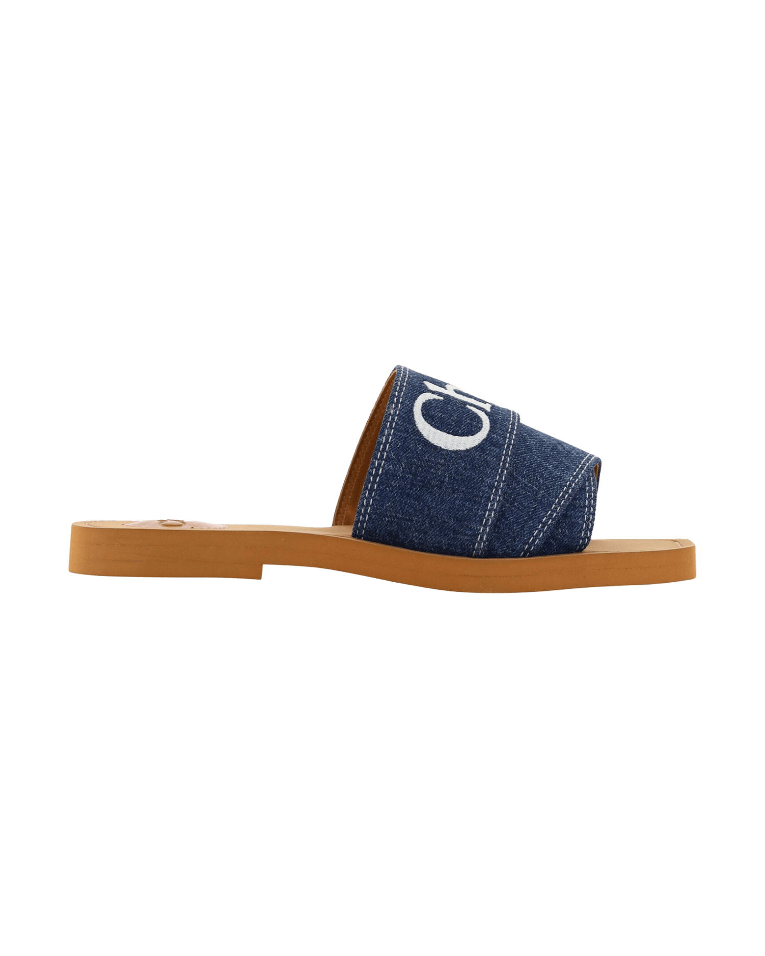 Chloé Blue Cotton Sumptuous Woody Slide Sandals In Denim Glam Steals
