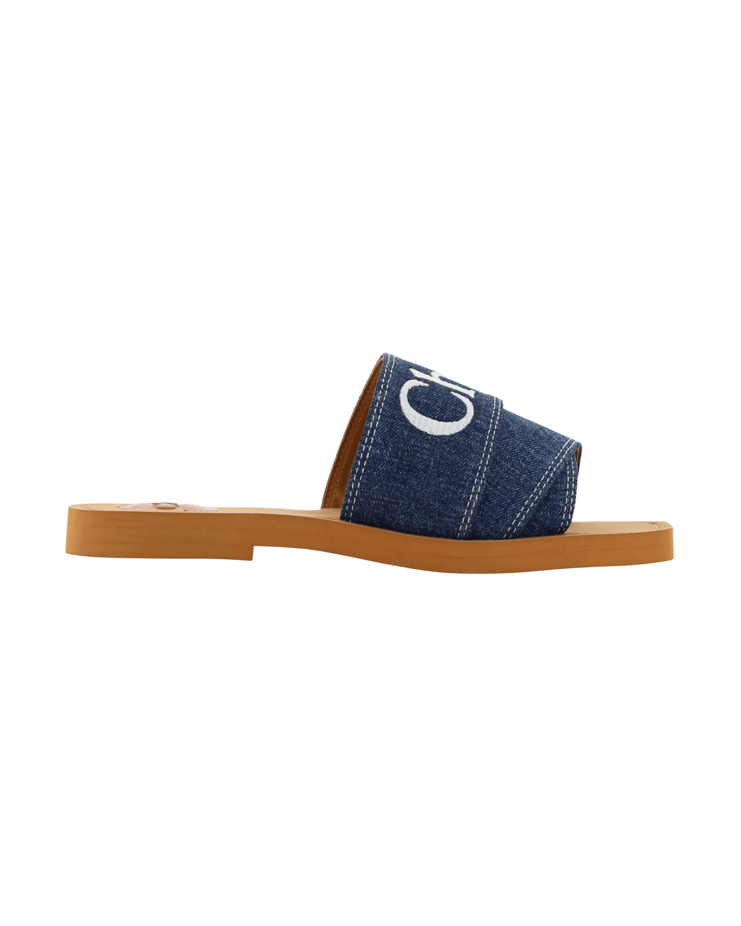 Chloé Cotton Blue Sumptuous Woody Slide Sandals In Denim Slippers