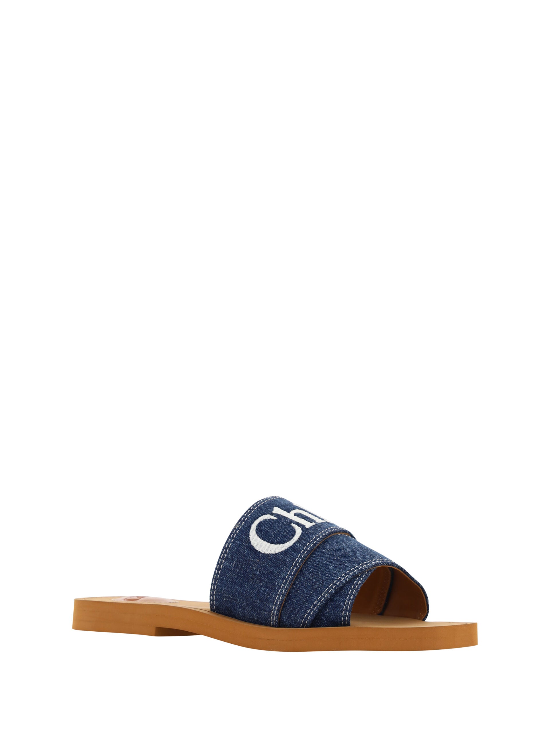 Chloé Blue Cotton Sumptuous Woody Slide Sandals In Denim Glam Steals