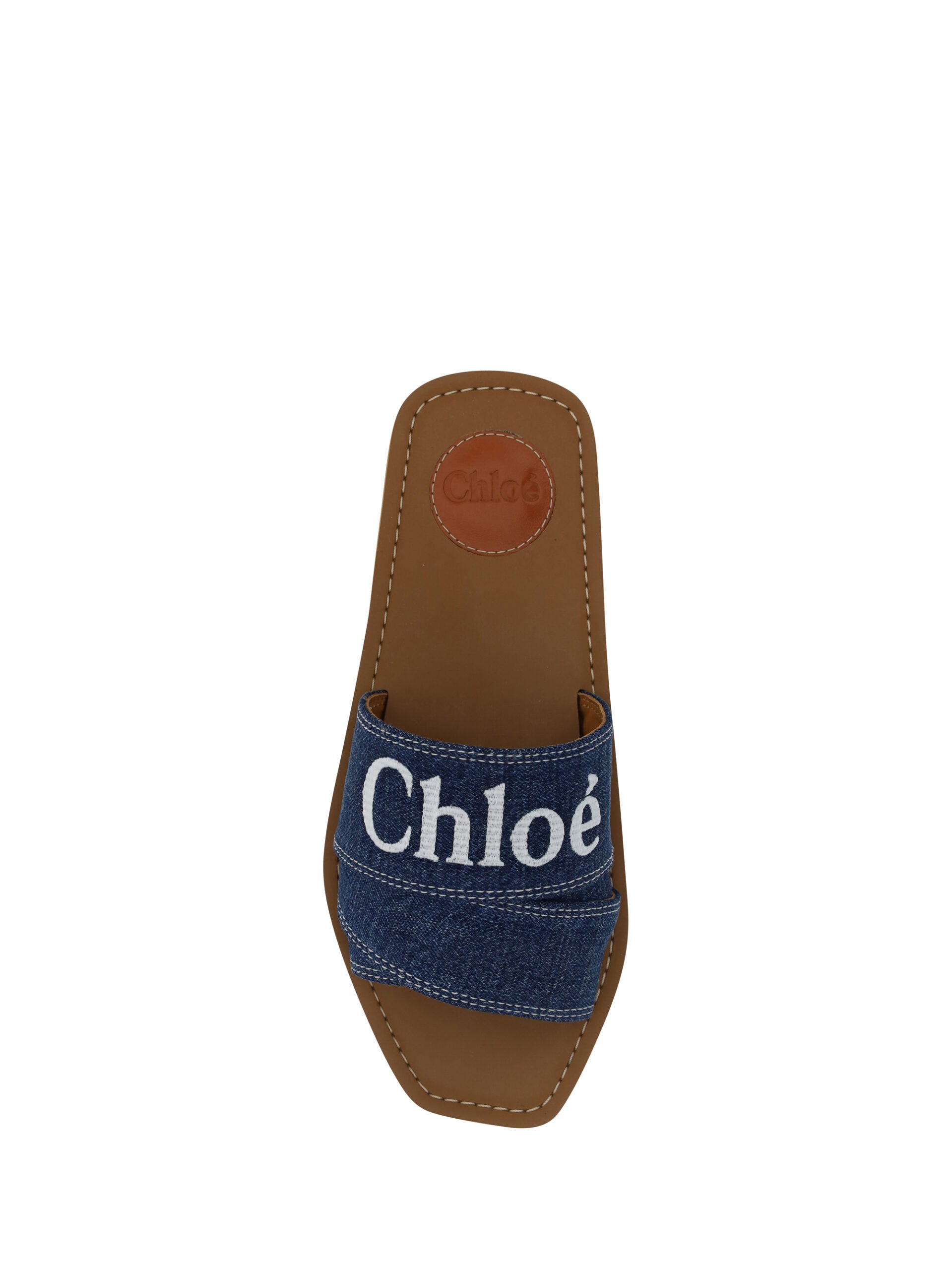 Chloé Blue Cotton Sumptuous Woody Slide Sandals In Denim Glam Steals
