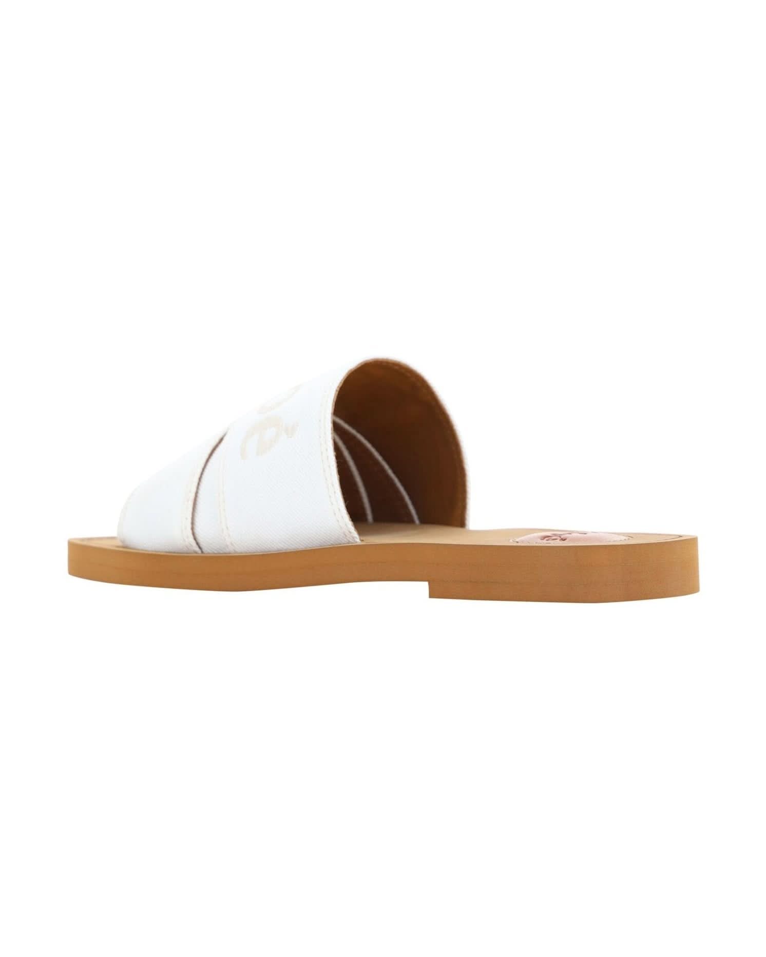 Chloé Elegant White Cotton Slide Sandals Flats