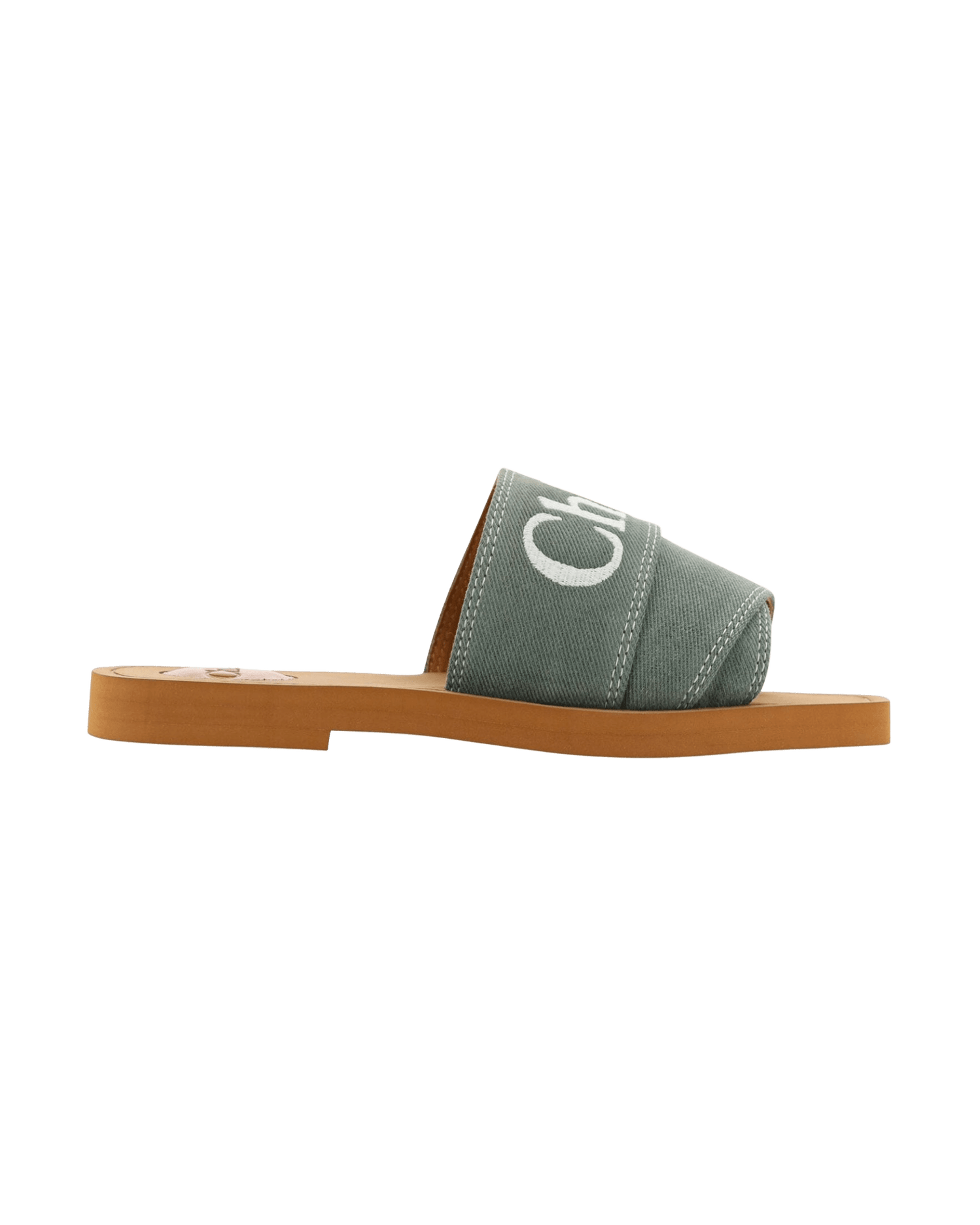 Chloé Cotton Green Elegant Forest Slides Slippers